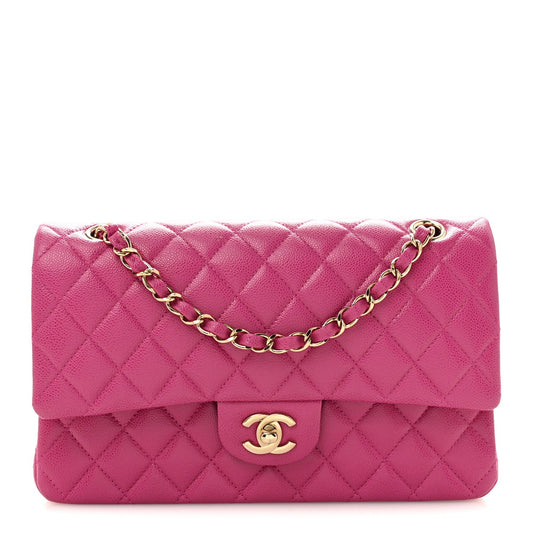 Caviar Quilted Medium Double Flap Purple