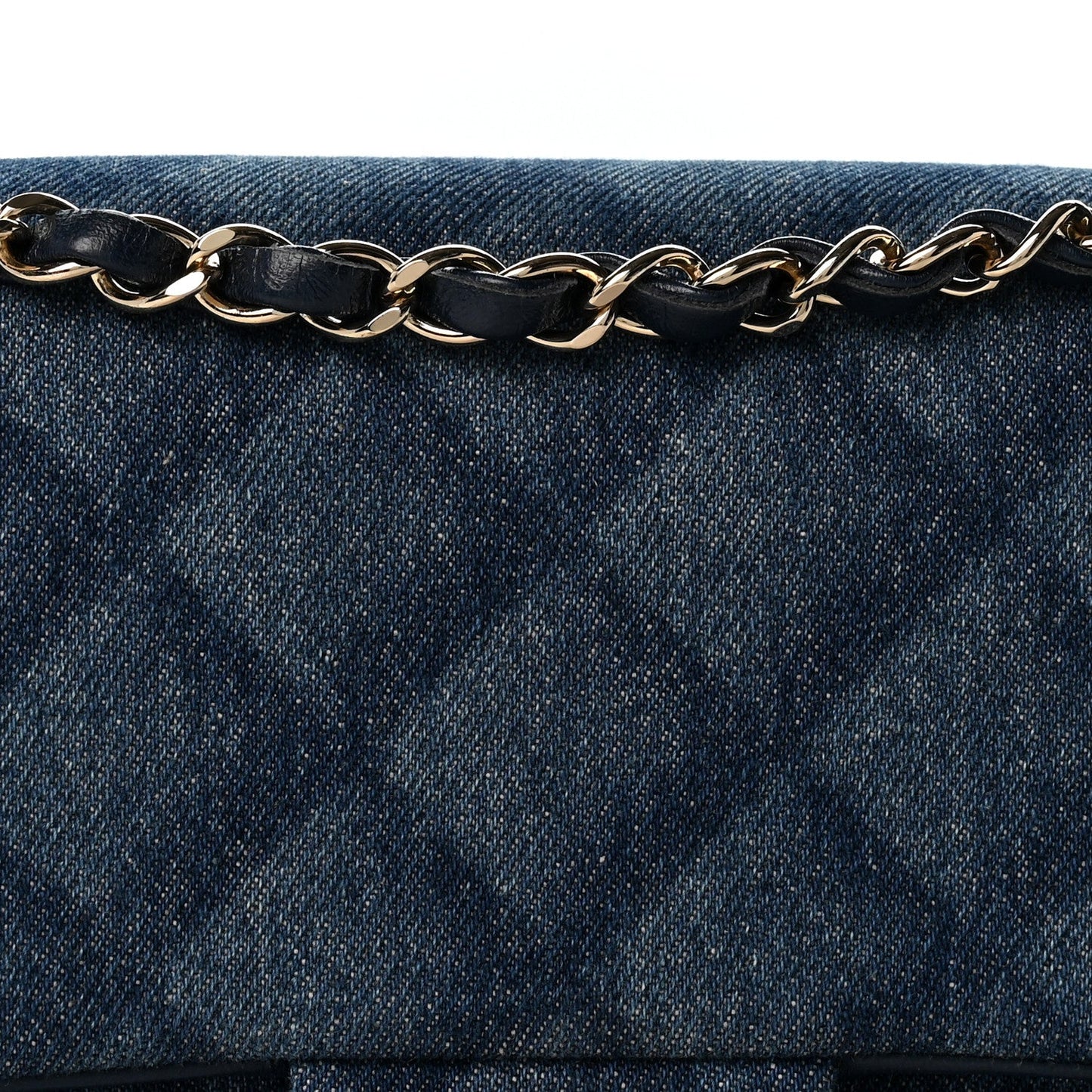 Printed Denim Quilted Medium Double Flap Light Blue