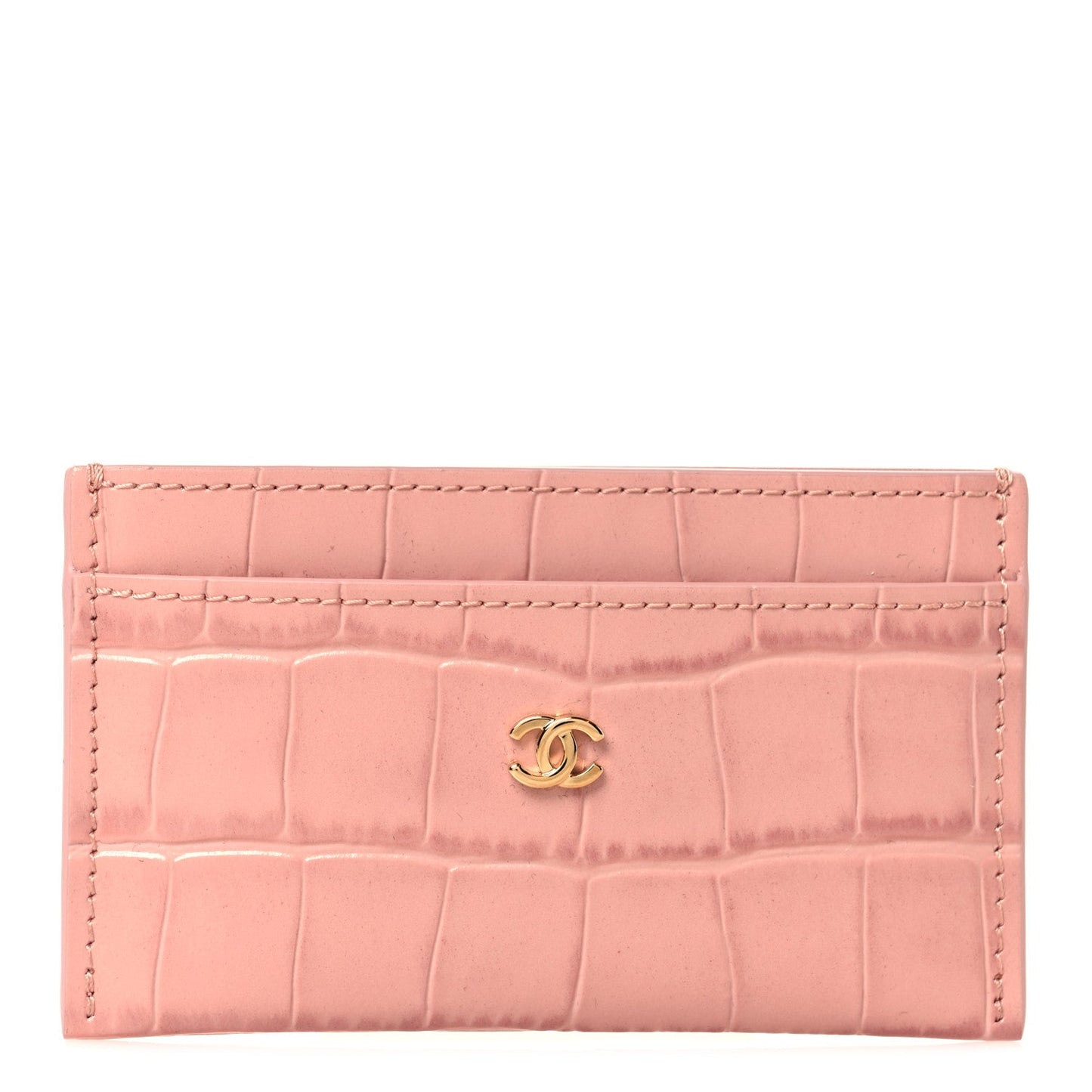 Calfskin Crocodile Embossed Crococo Card Holder Light Pink