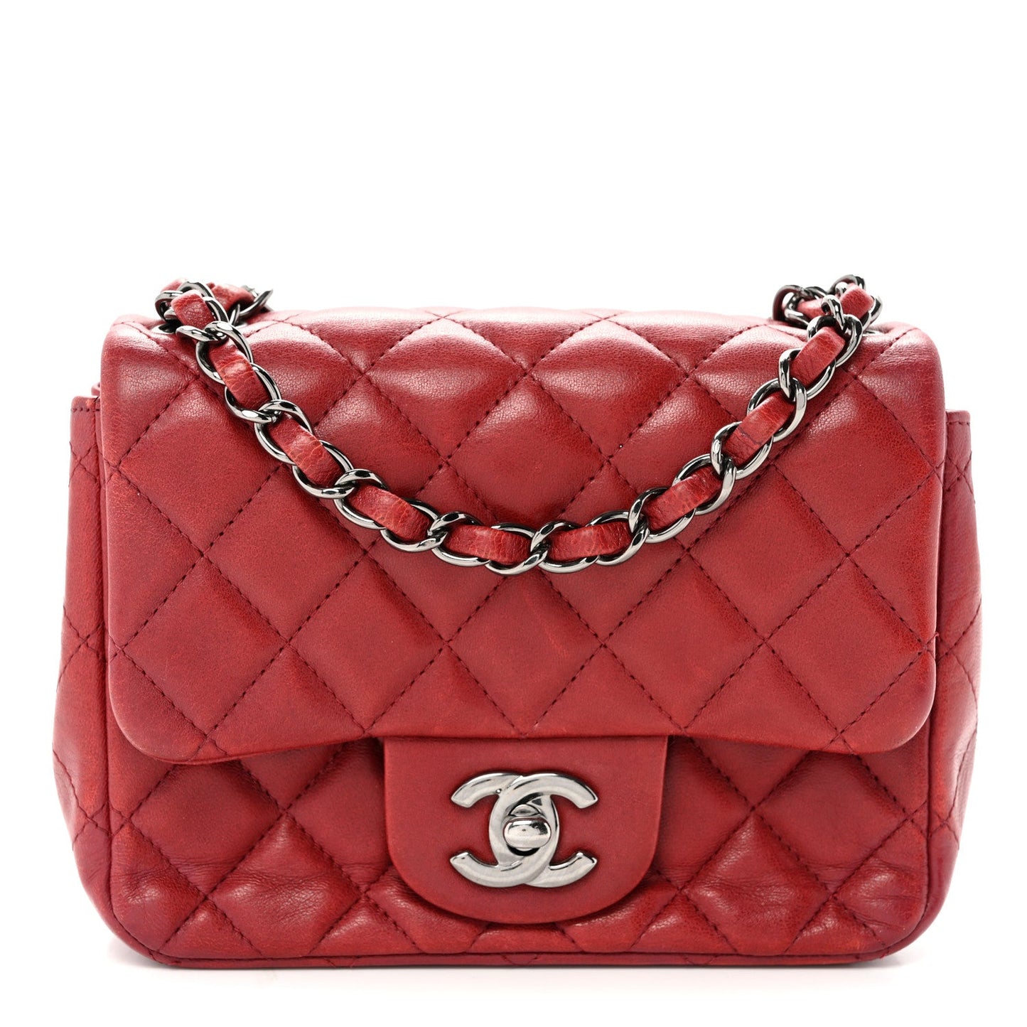 Lambskin Quilted Mini Square Flap Red