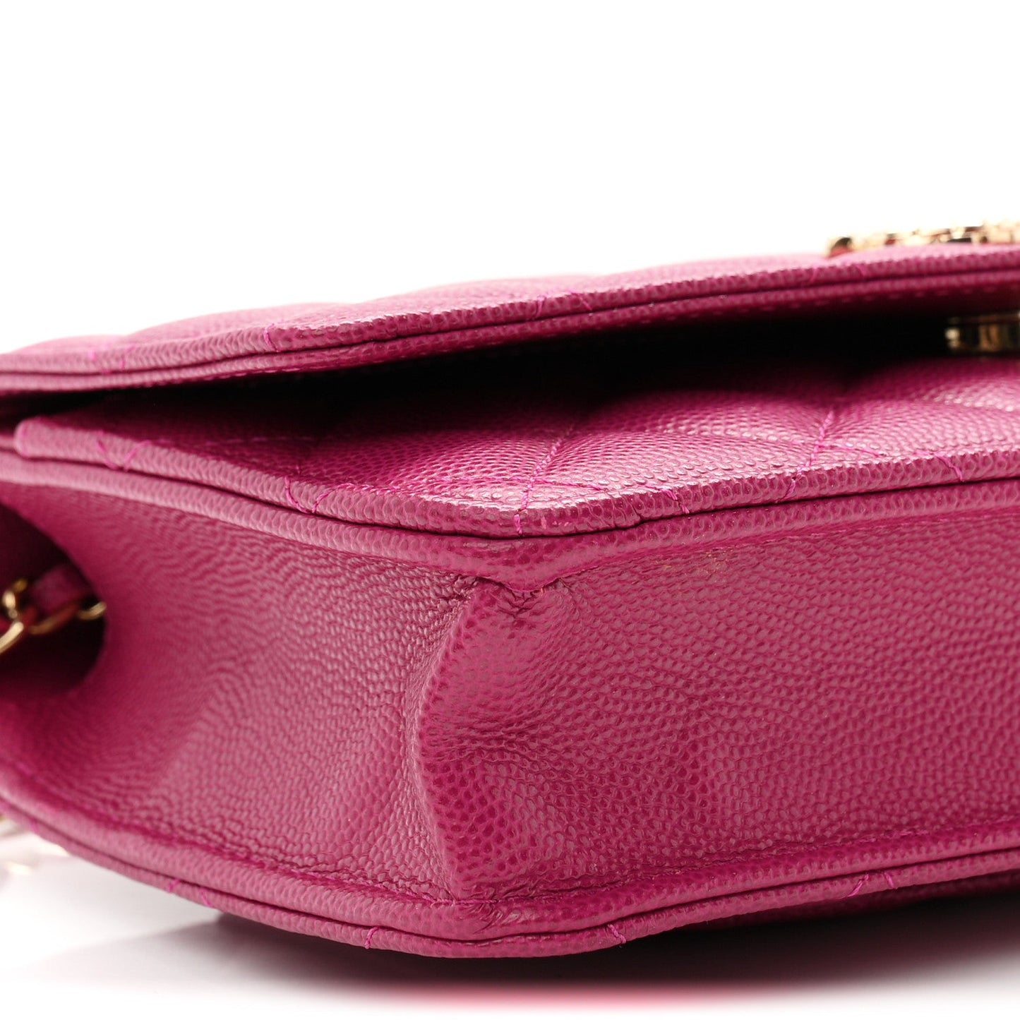 Caviar Quilted Chain Embossed CC Wallet On Chain WOC Fuchsia
