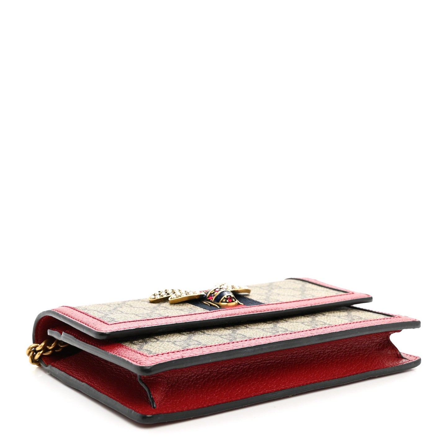 GG Supreme Monogram Web Queen Margaret Chain Wallet Red