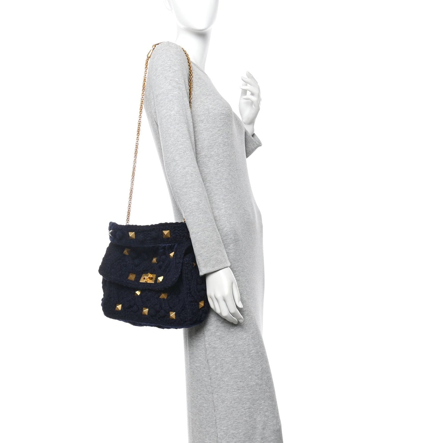 Cashmere Large Roman Stud Shoulder Bag Marine