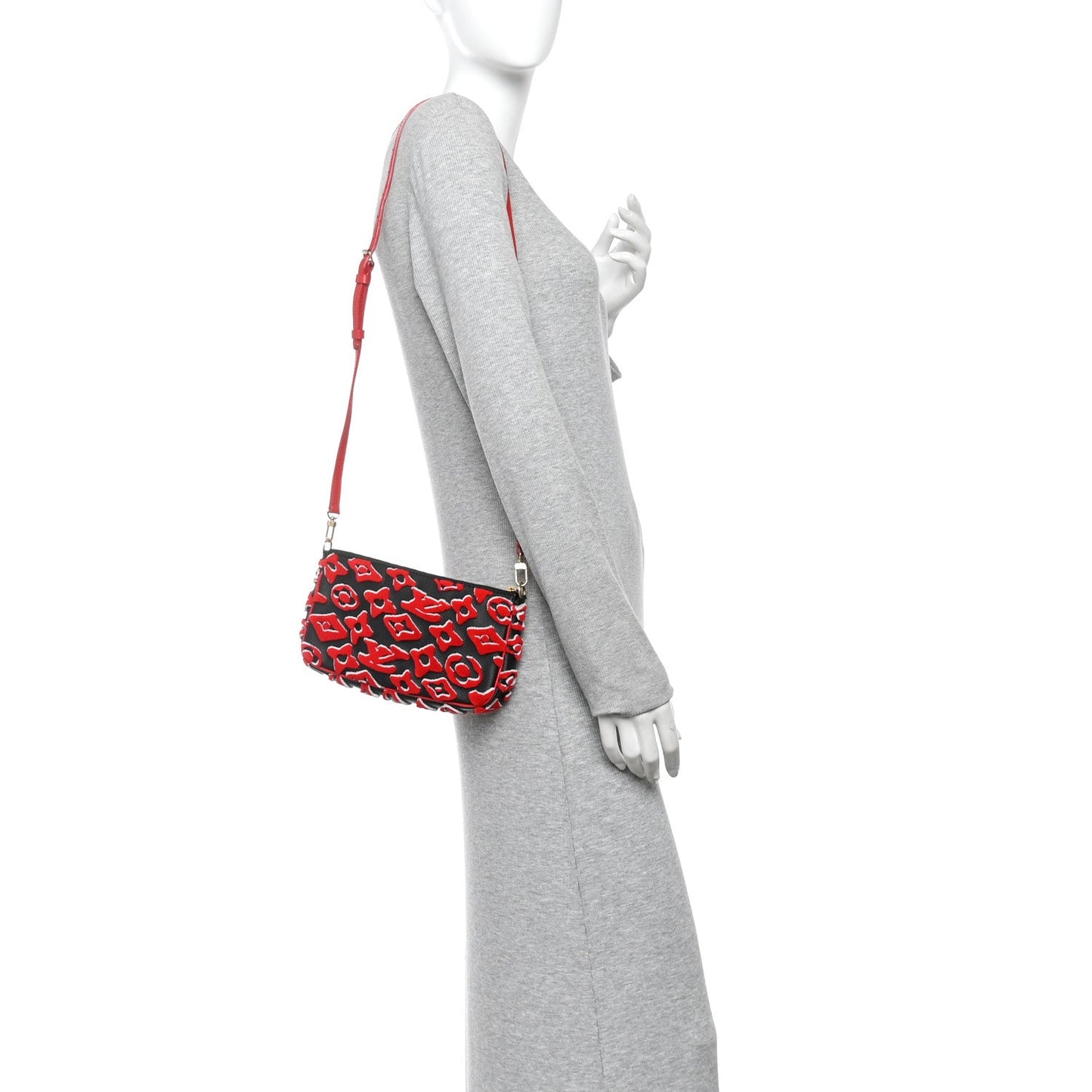 X UF Tufted Monogram Pochette Accessories Black Red