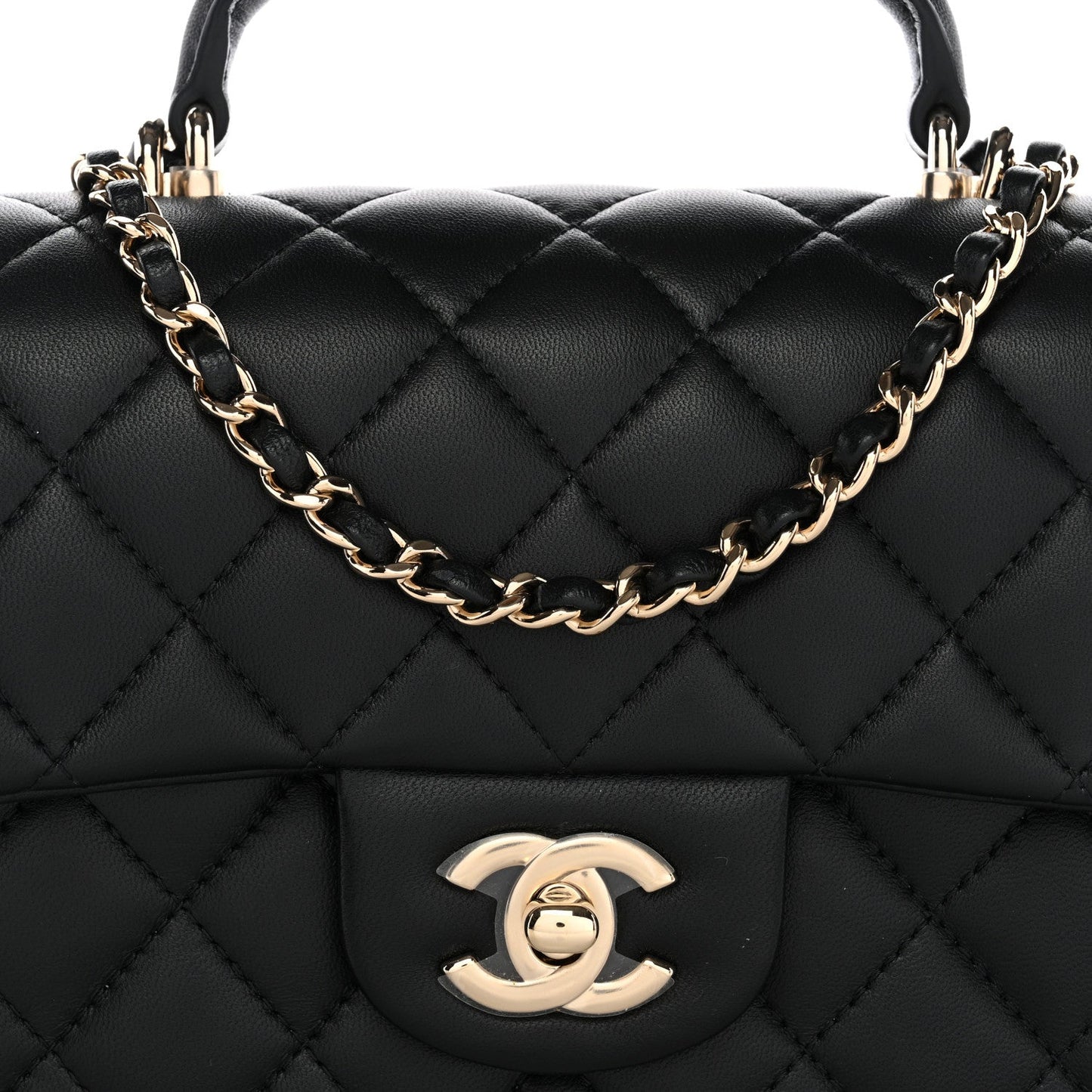 Lambskin Quilted Mini Top Handle Rectangular Flap Black