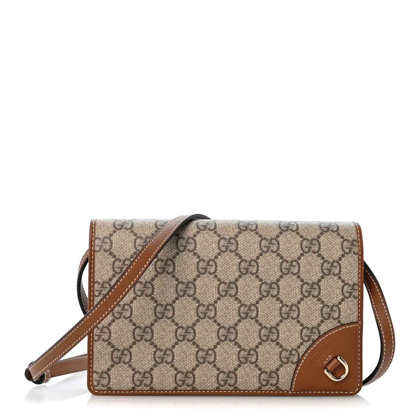 GG Emblem Monogram Wallet With Strap Beige Brown