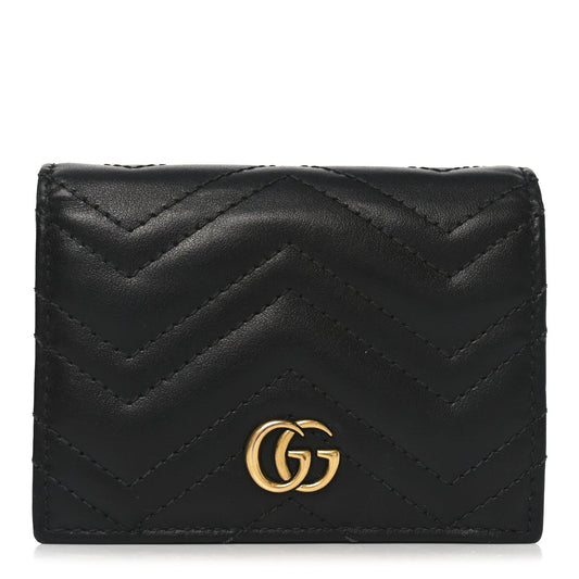 Calfskin Matelasse GG Marmont Card Case Wallet Black