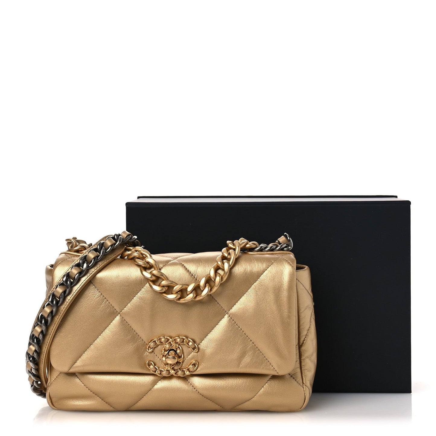 Metallic Goatskin Quilted Medium Chanel 19 Flap Gold