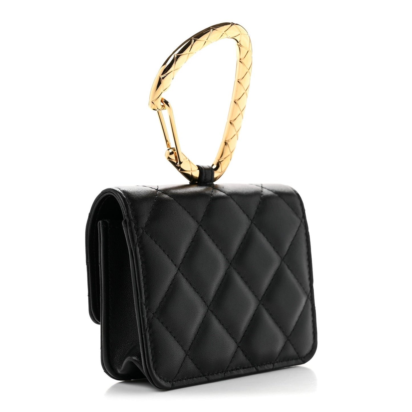 Lambskin Quilted CC Hook Card Holder Black