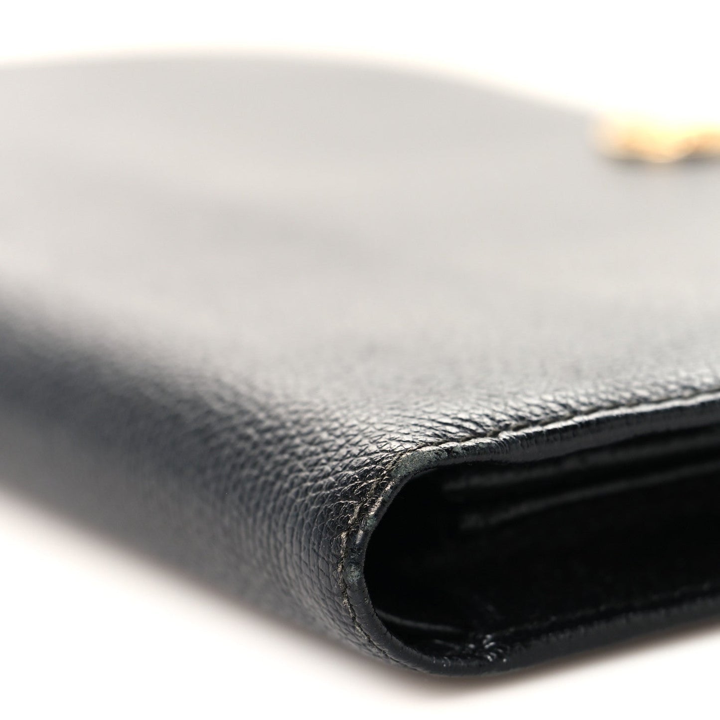 Grained Calfskin CC Button Yen Wallet Black