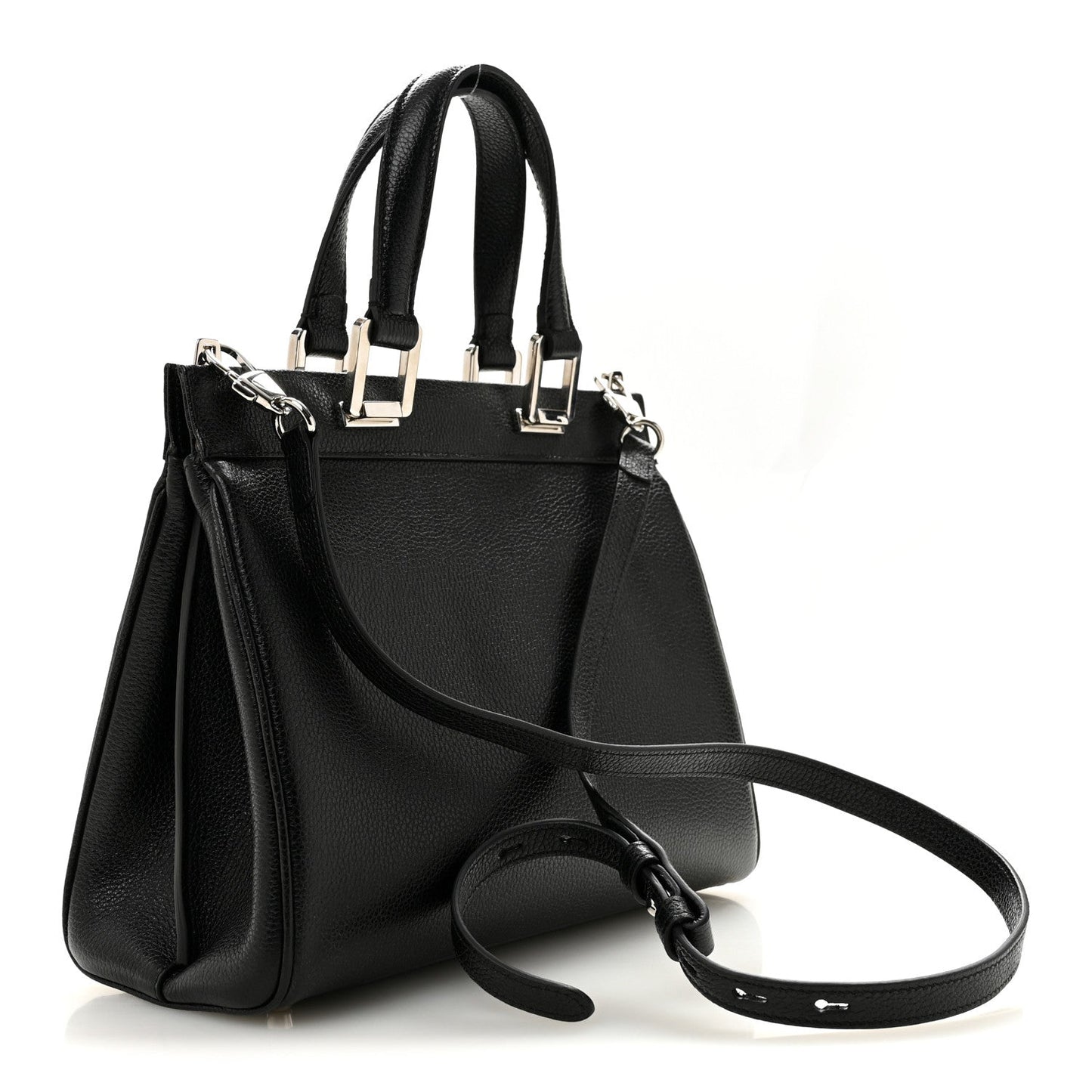 Grainy Calfskin Small Zumi Top Handle Bag Black