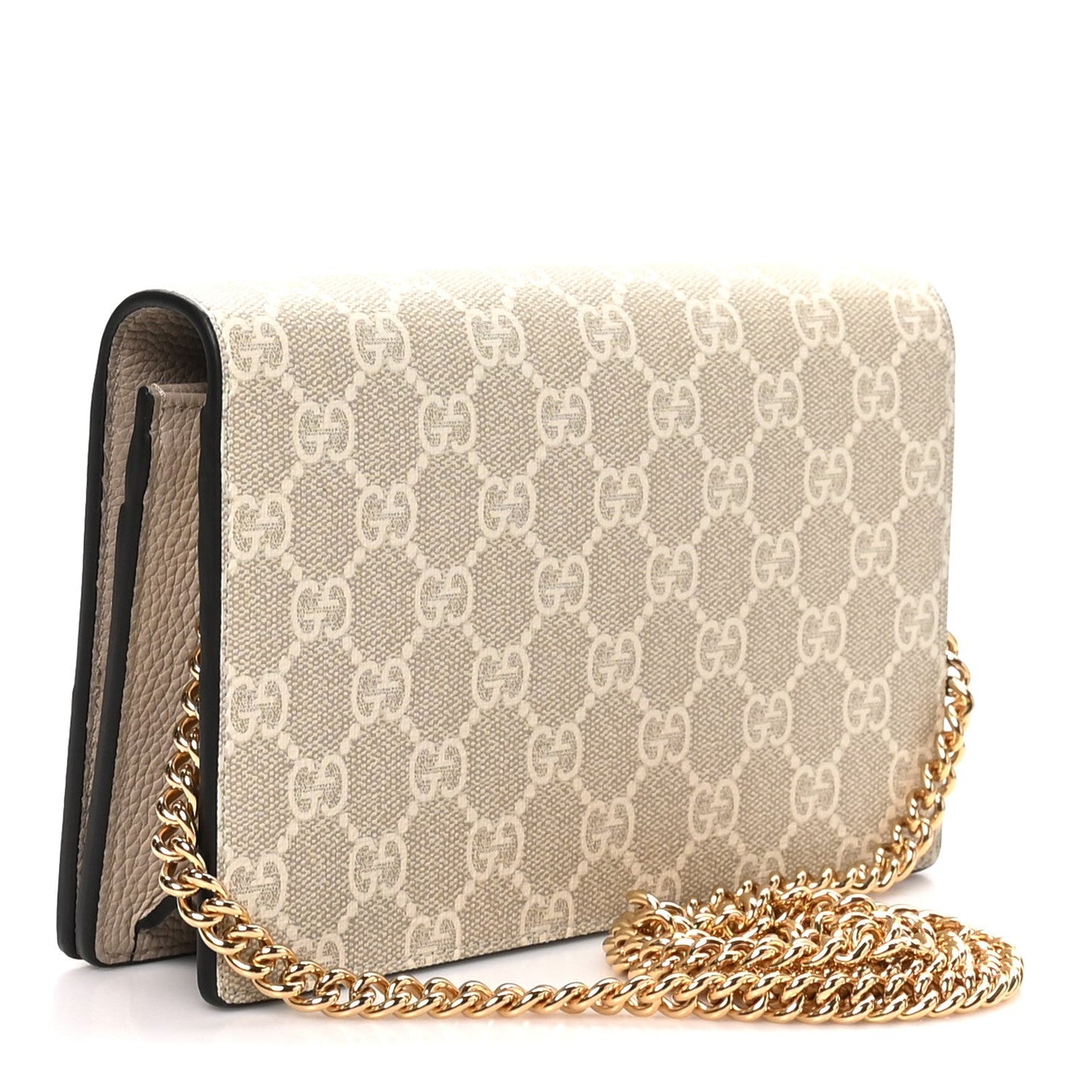 Dollar Calfskin GG Supreme Monogram Mini GG Marmont Chain Wallet Beige White