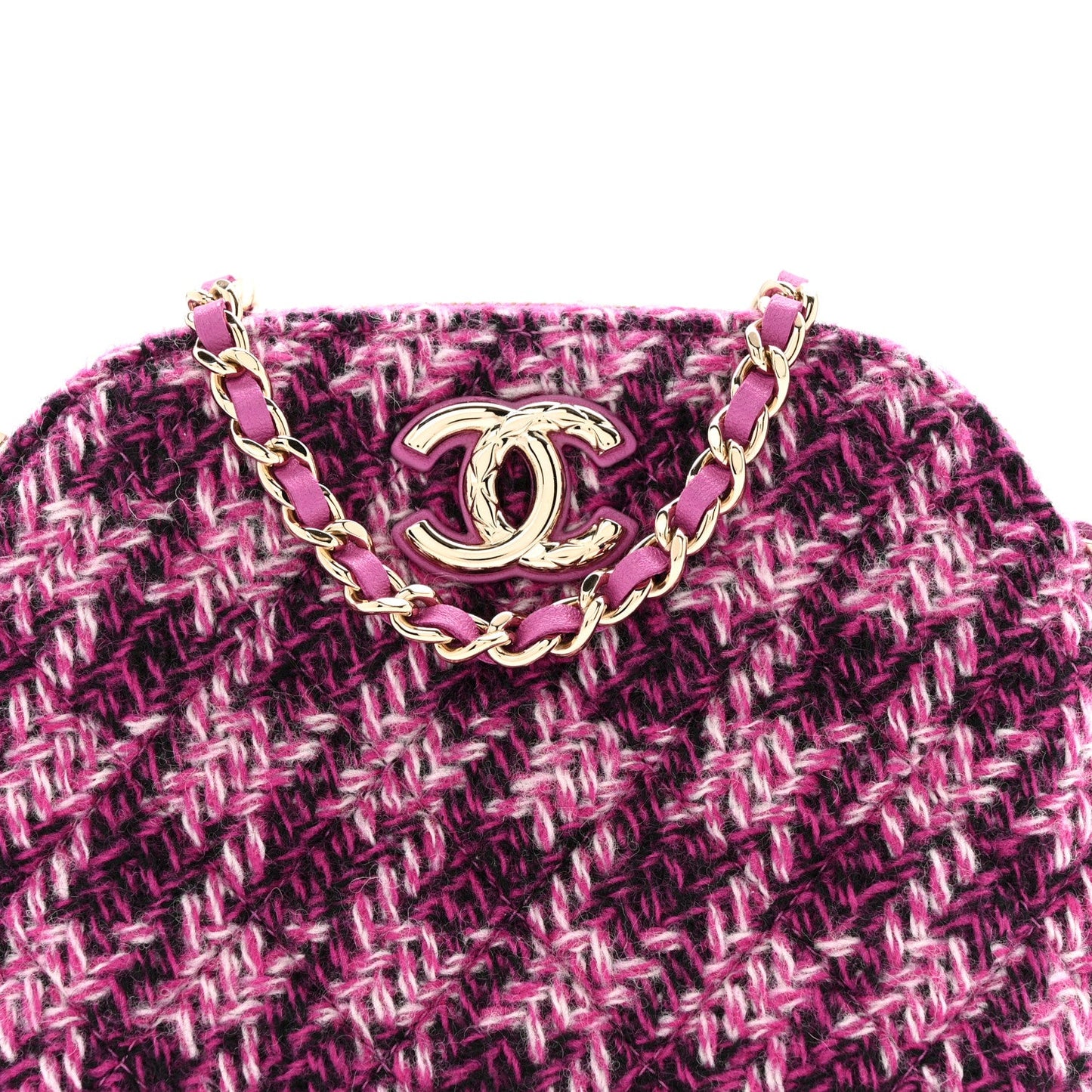 Tweed Quilted Mini Clutch With Chain Purple