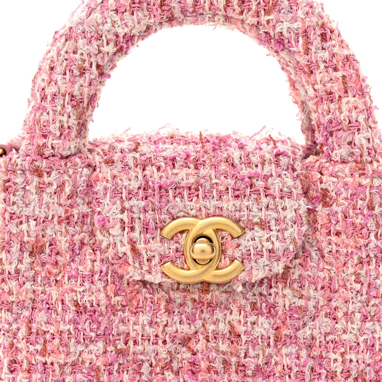 Tweed Quilted Mini Nano Kelly Shopper Pink