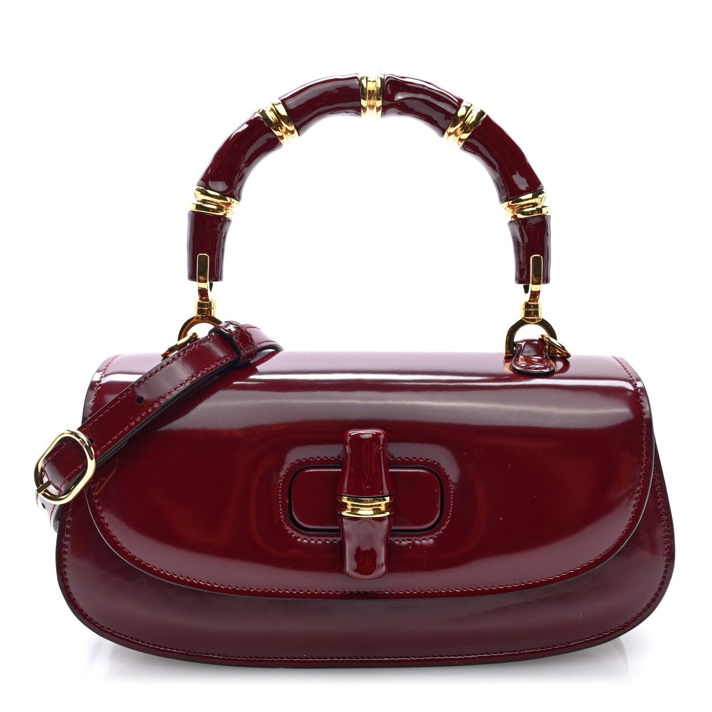 Shiny Polished Calfskin Medium Bamboo Diva Rosso Ancora Red