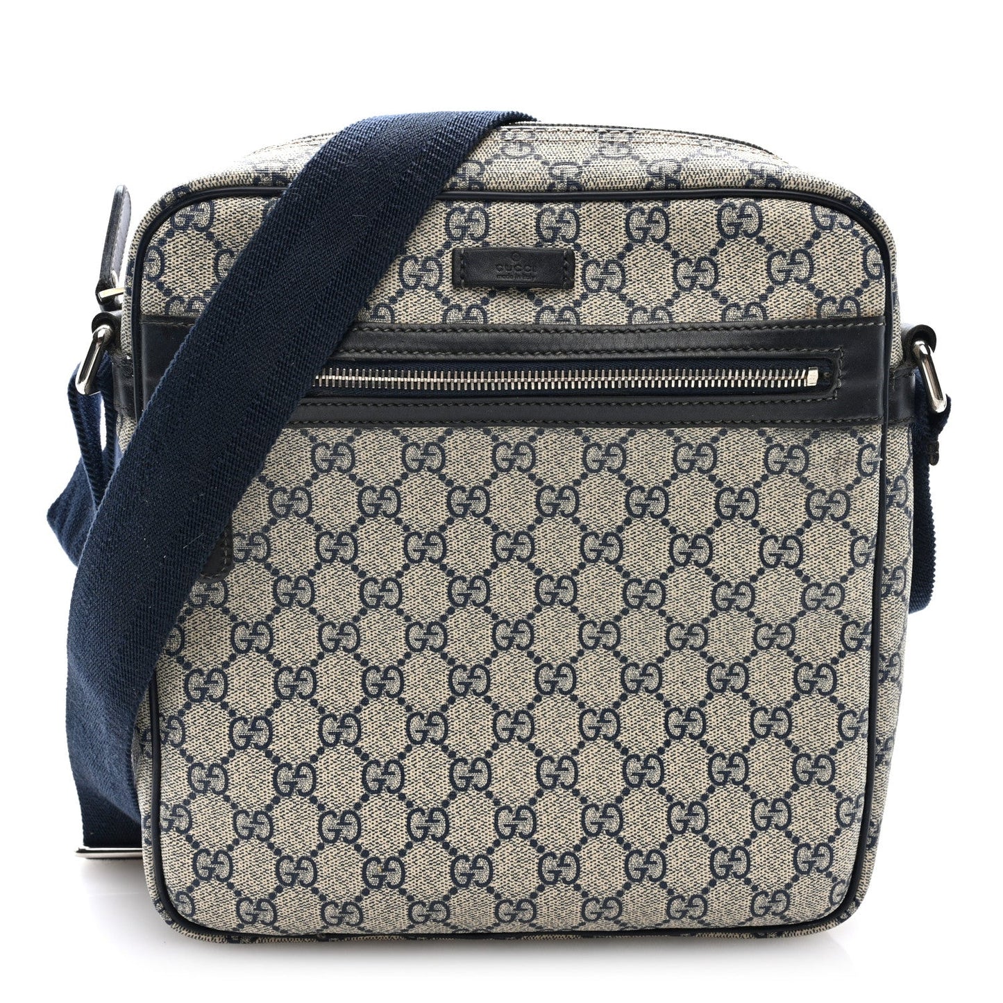 GG Plus Monogram Selleria Calfskin Medium Messenger Bag Beige Blue
