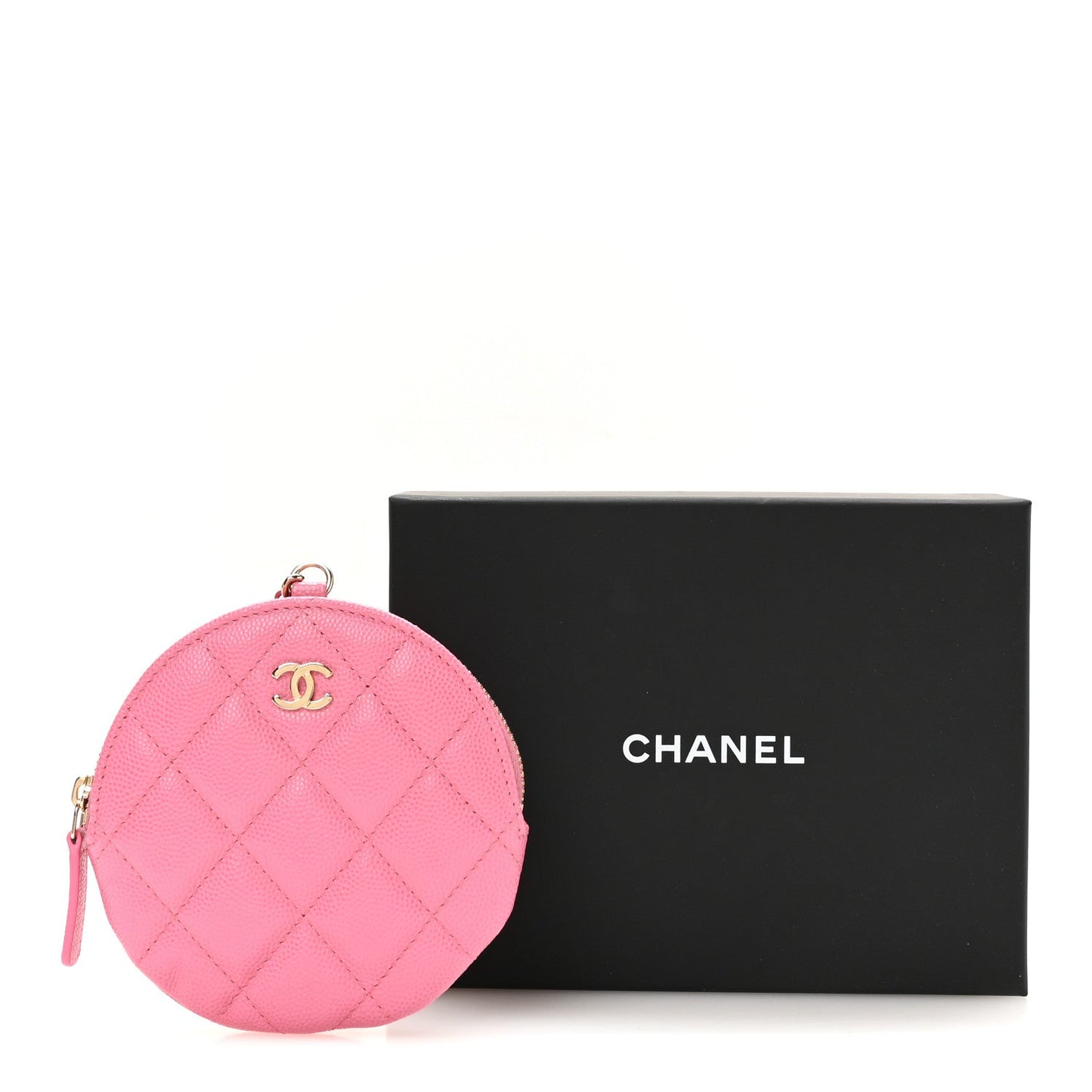 Caviar Quilted Round Clip On Coin Purse Pink