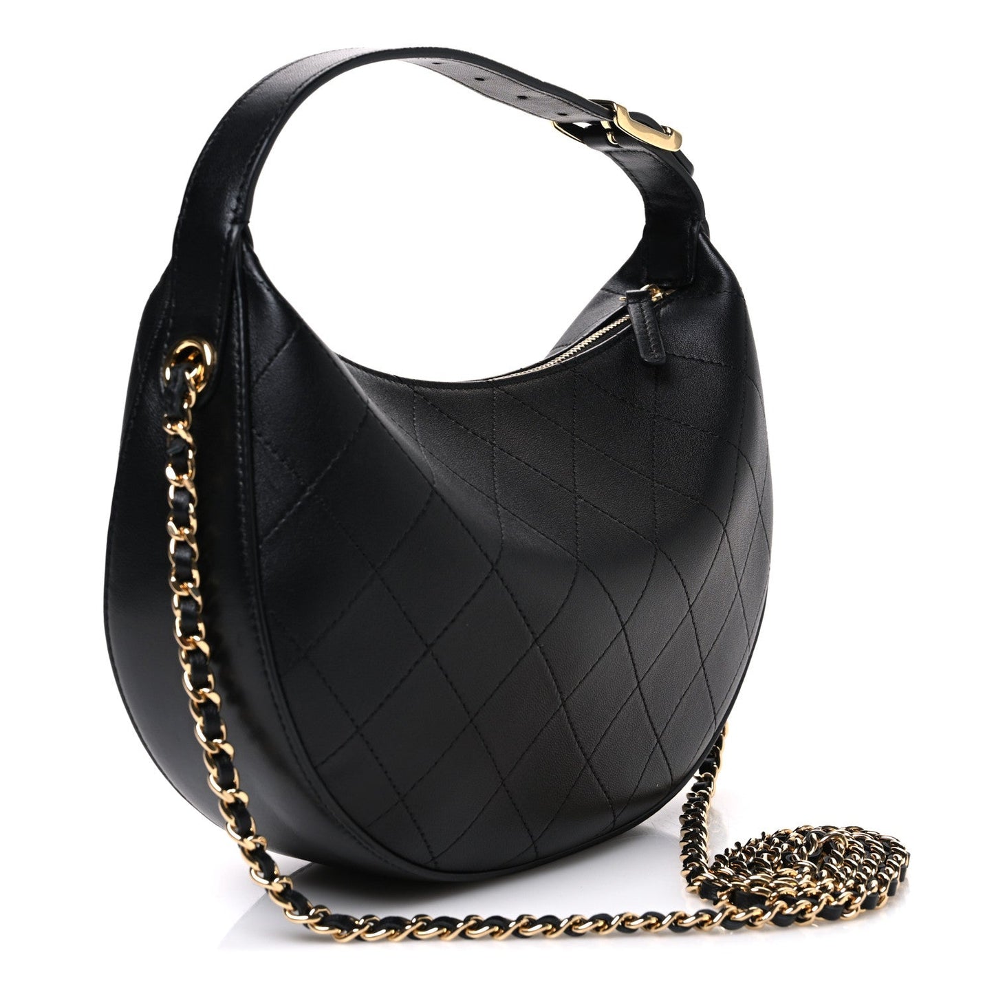 Lambskin Quilted Hobo Clutch With Chain Black