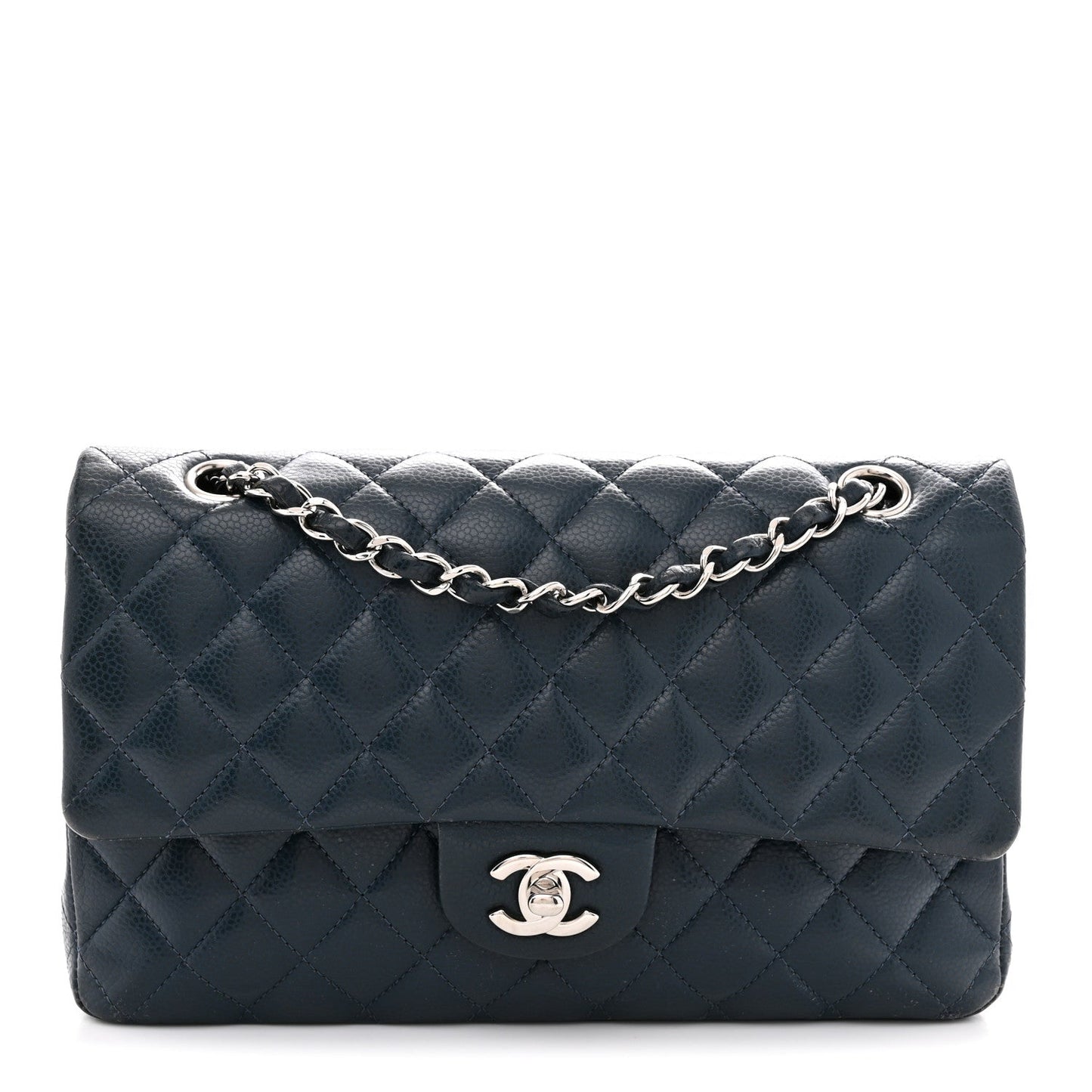 Caviar Quilted Medium Double Flap Navy
