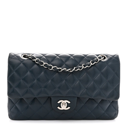 Caviar Quilted Medium Double Flap Navy