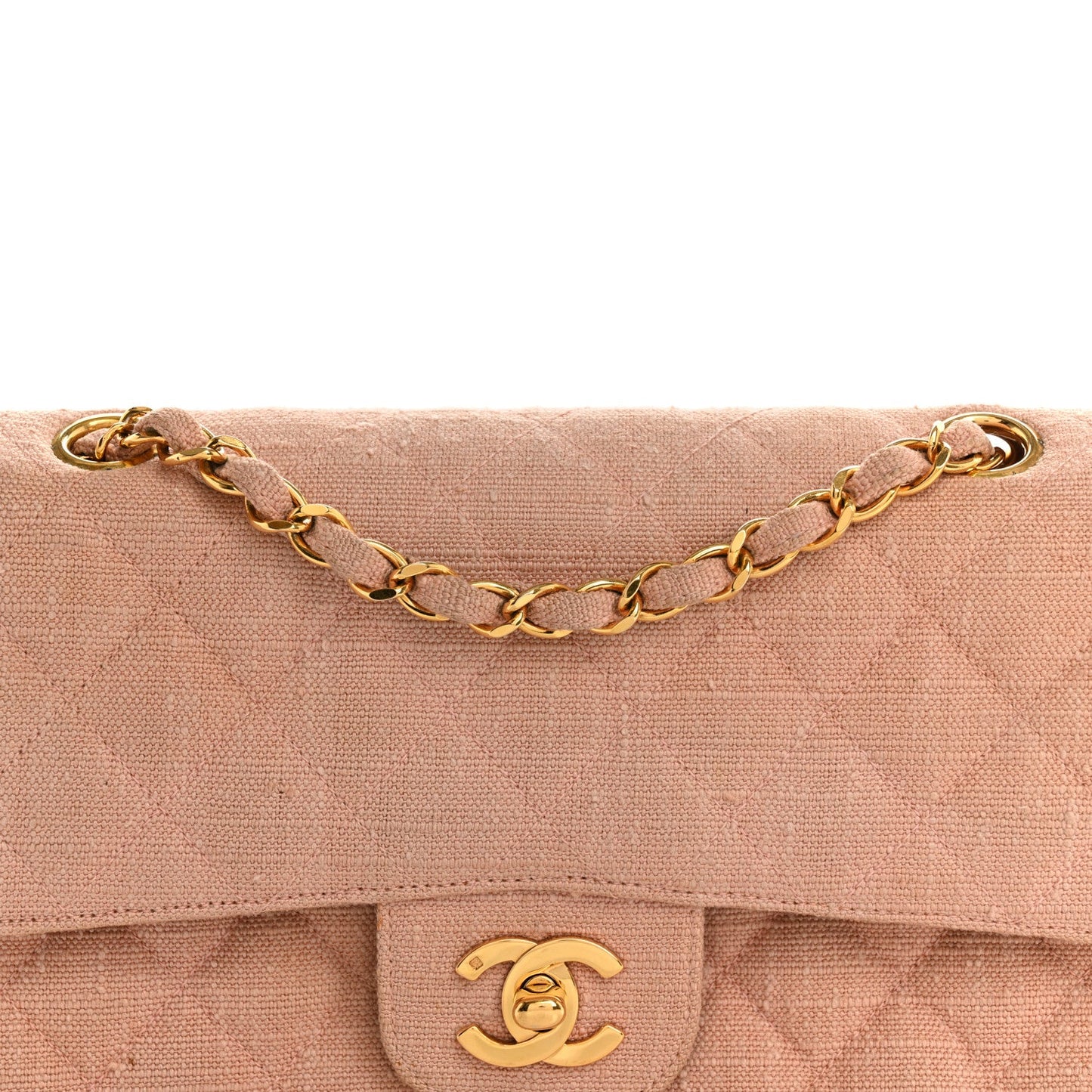 Canvas Quilted Small Double Flap Light Pink
