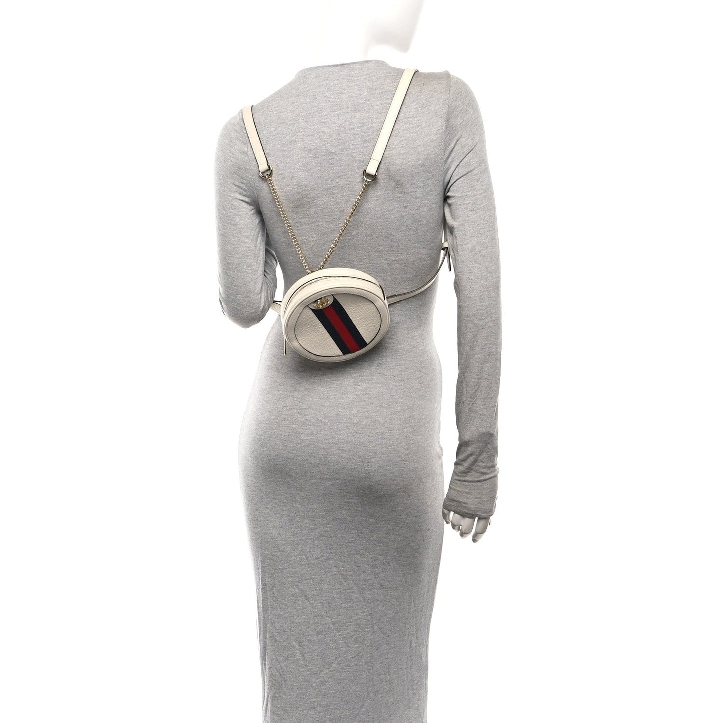 Textured Calfskin Web Mini Ophidia Round Backpack Mystic White