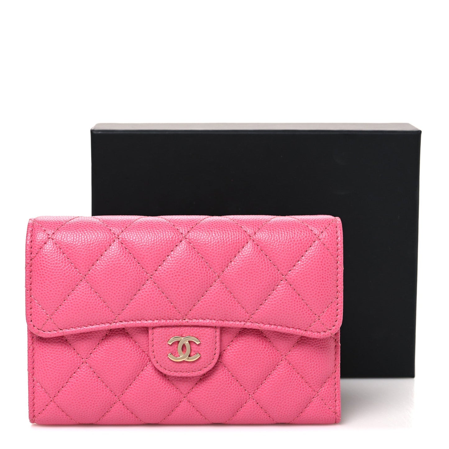 Caviar Quilted Medium Flap Wallet Pink