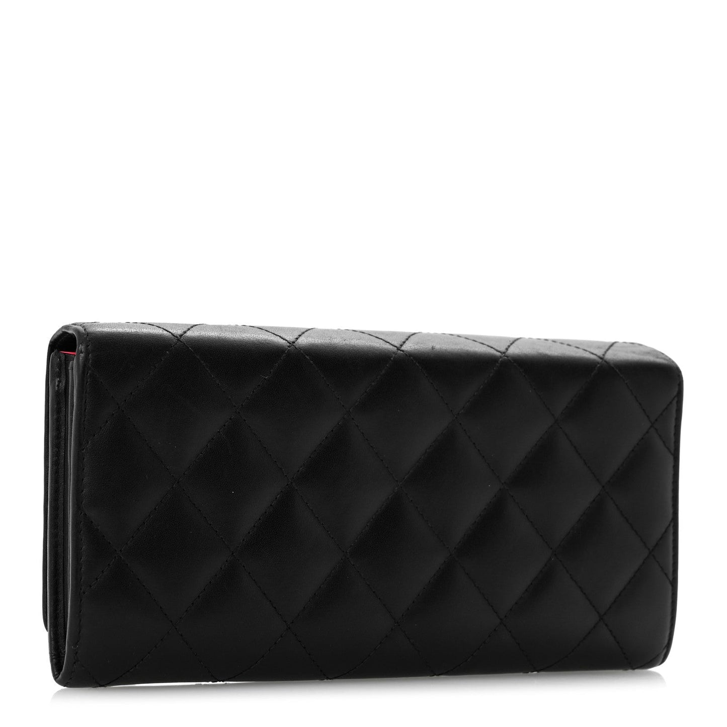 Calfskin Quilted Cambon Long Double Wallet Black