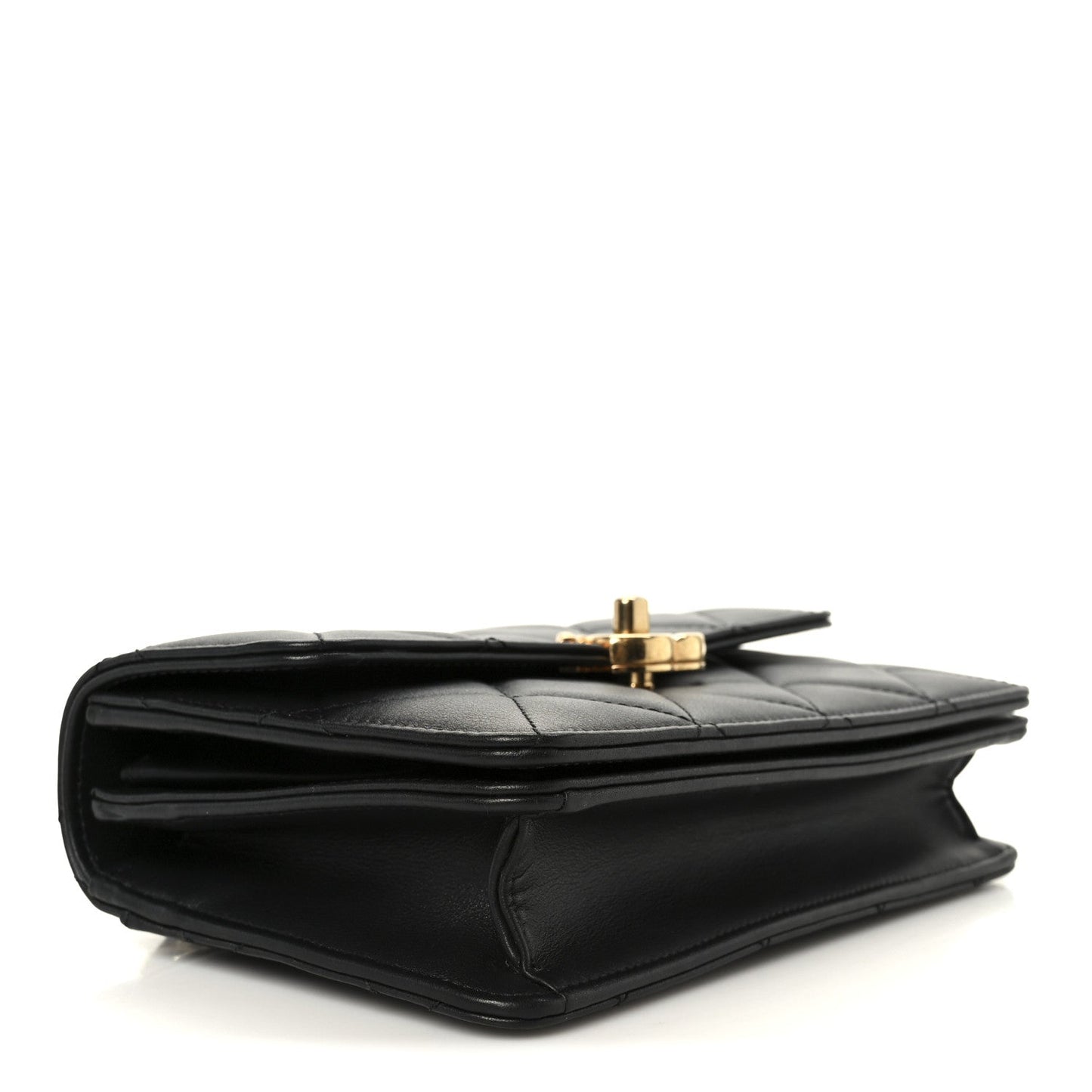 Shiny Calfskin Quilted Mini Metal Top Handle Flap Black