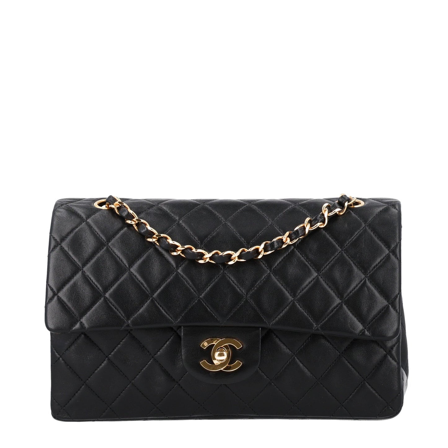 Lambskin Quilted Medium Double Flap Black