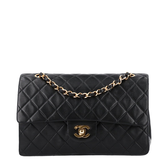 Lambskin Quilted Medium Double Flap Black