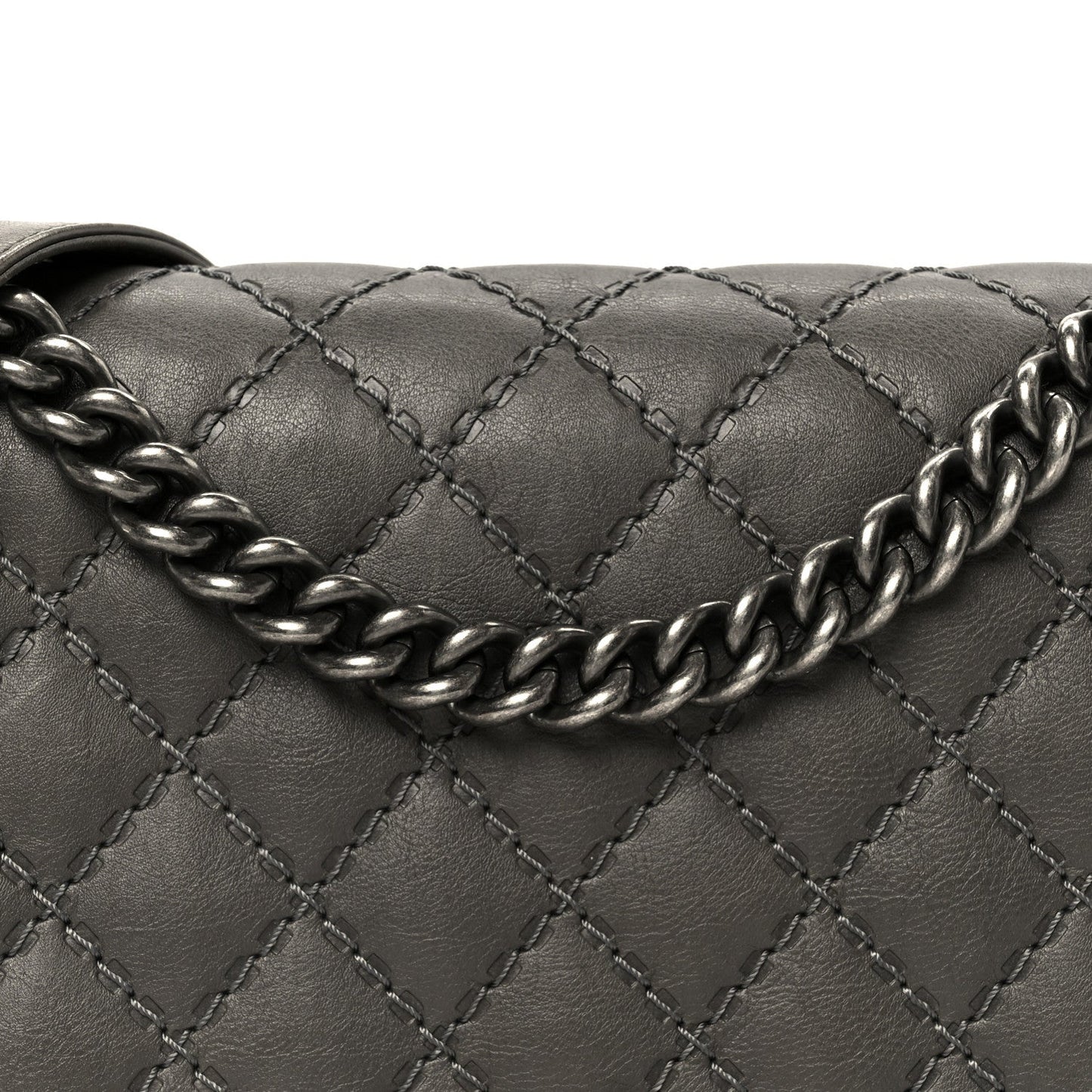 Calfskin Double Stitch New Medium Boy Flap Grey