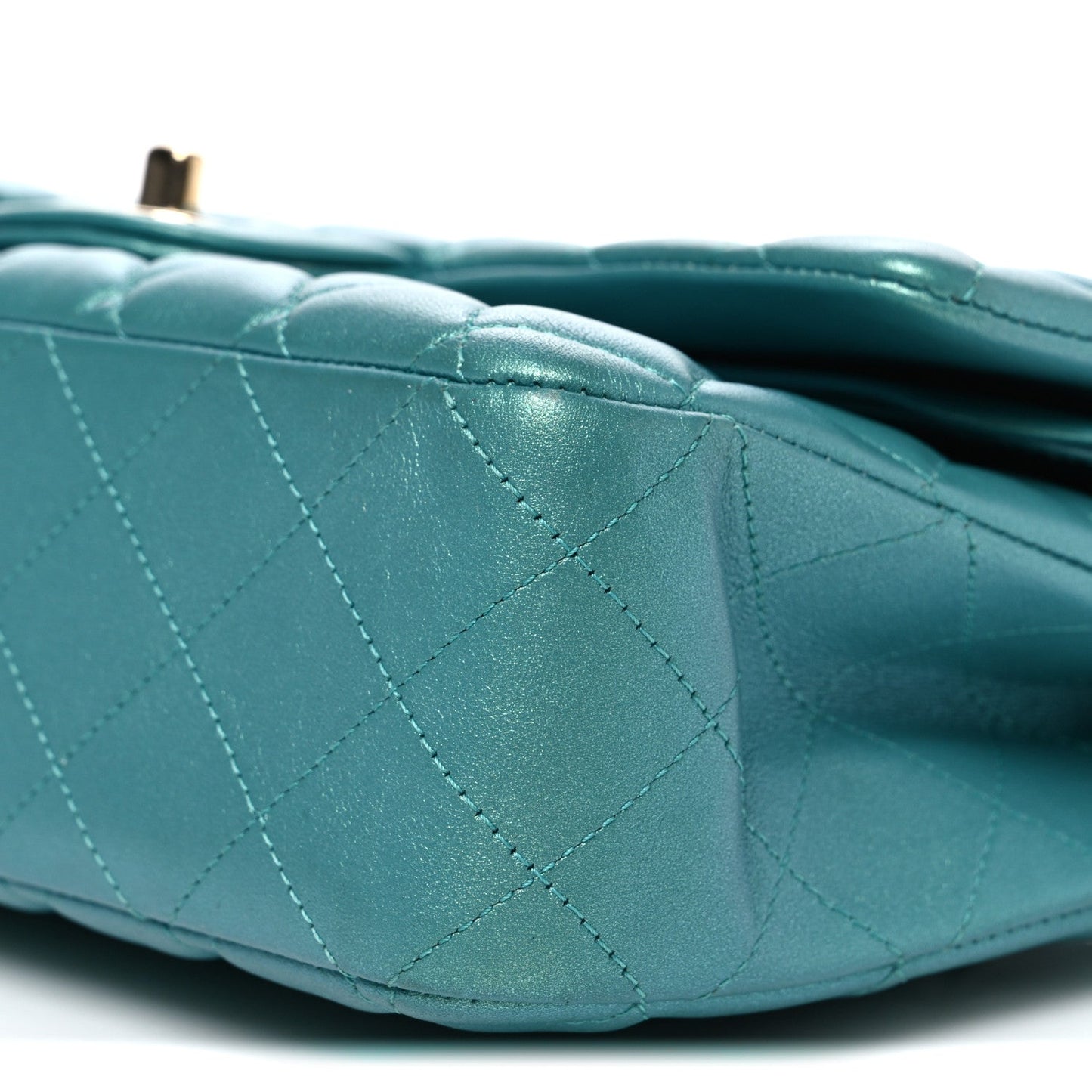 Iridescent Caviar Quilted Medium Double Flap Green