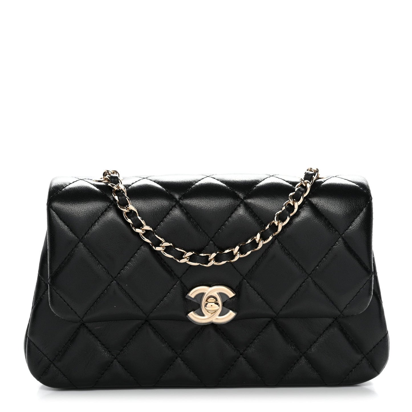 Lambskin Quilted Rectangular Phone Holder Clutch With Chain Black