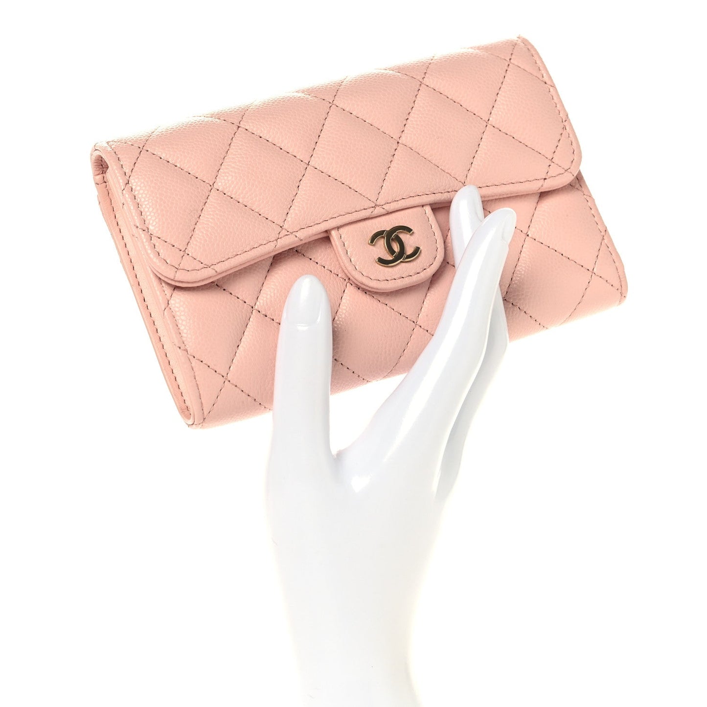 Caviar Quilted Medium Flap Wallet Light Pink