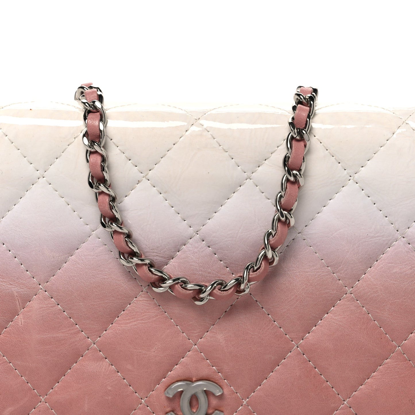 Ombre Patent Calfskin Quilted Wallet on Chain WOC Pink White