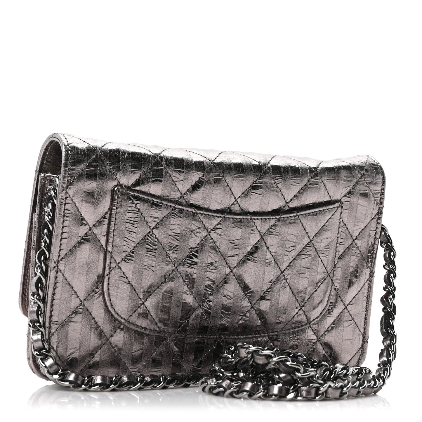 Metallic Striped Calfskin Reissue Wallet On Chain WOC Silver