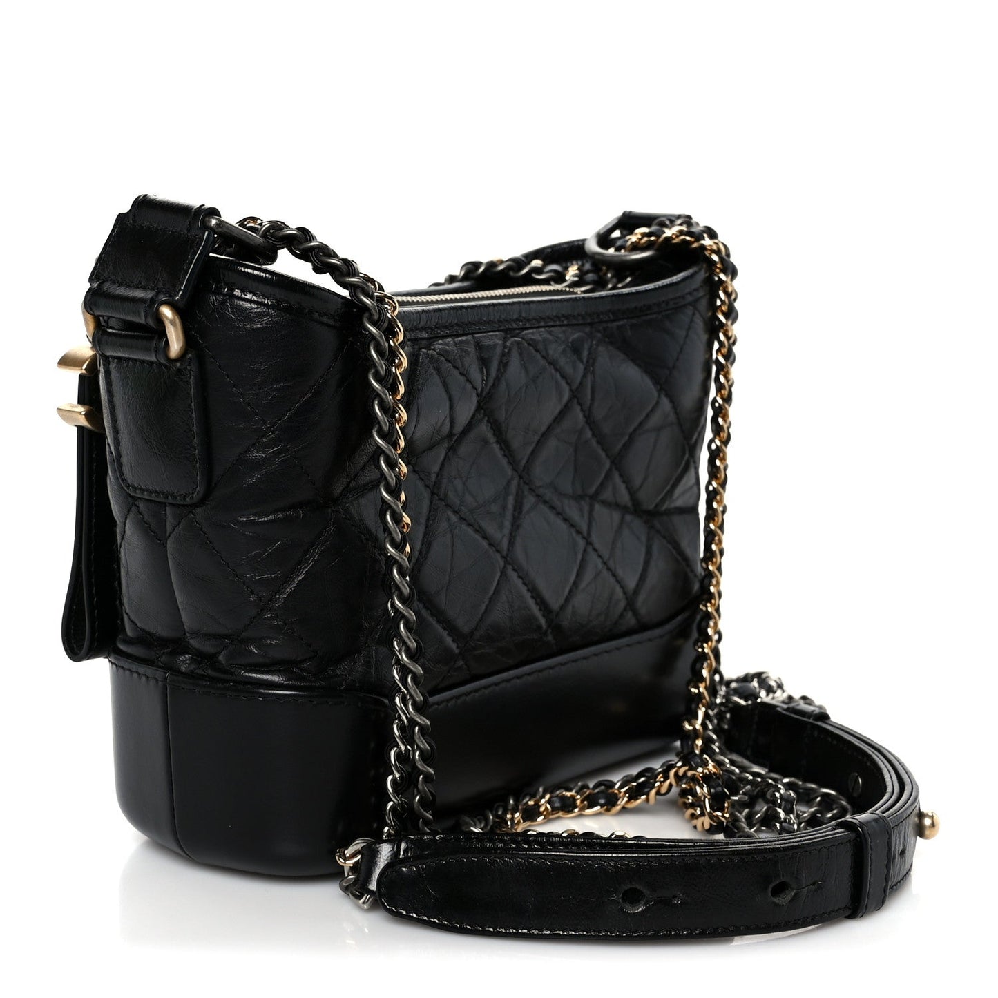 Aged Calfskin Quilted Small Gabrielle Hobo Black