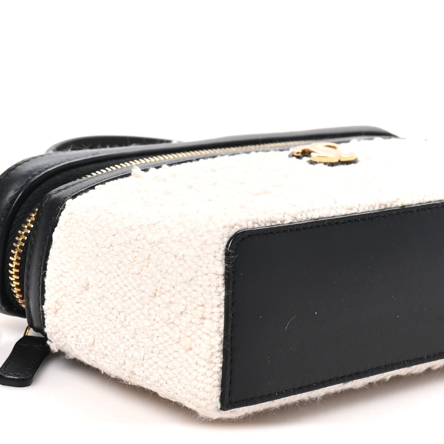 Boucle Calfskin Top Handle Slim Vanity Case With Chain Ecru Black