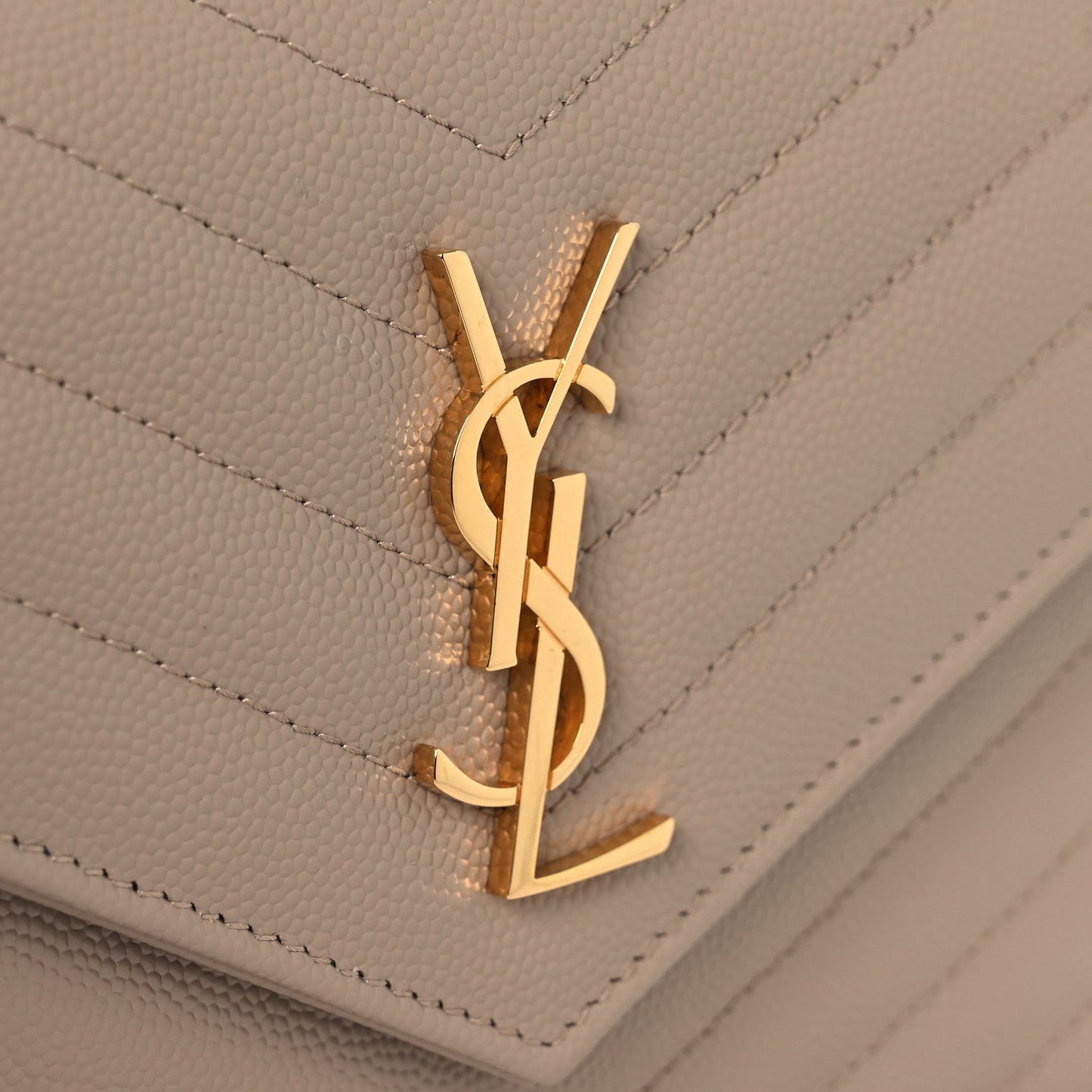 Grain De Poudre Matelasse Chevron Monogram Envelope Chain Wallet Dark Beige