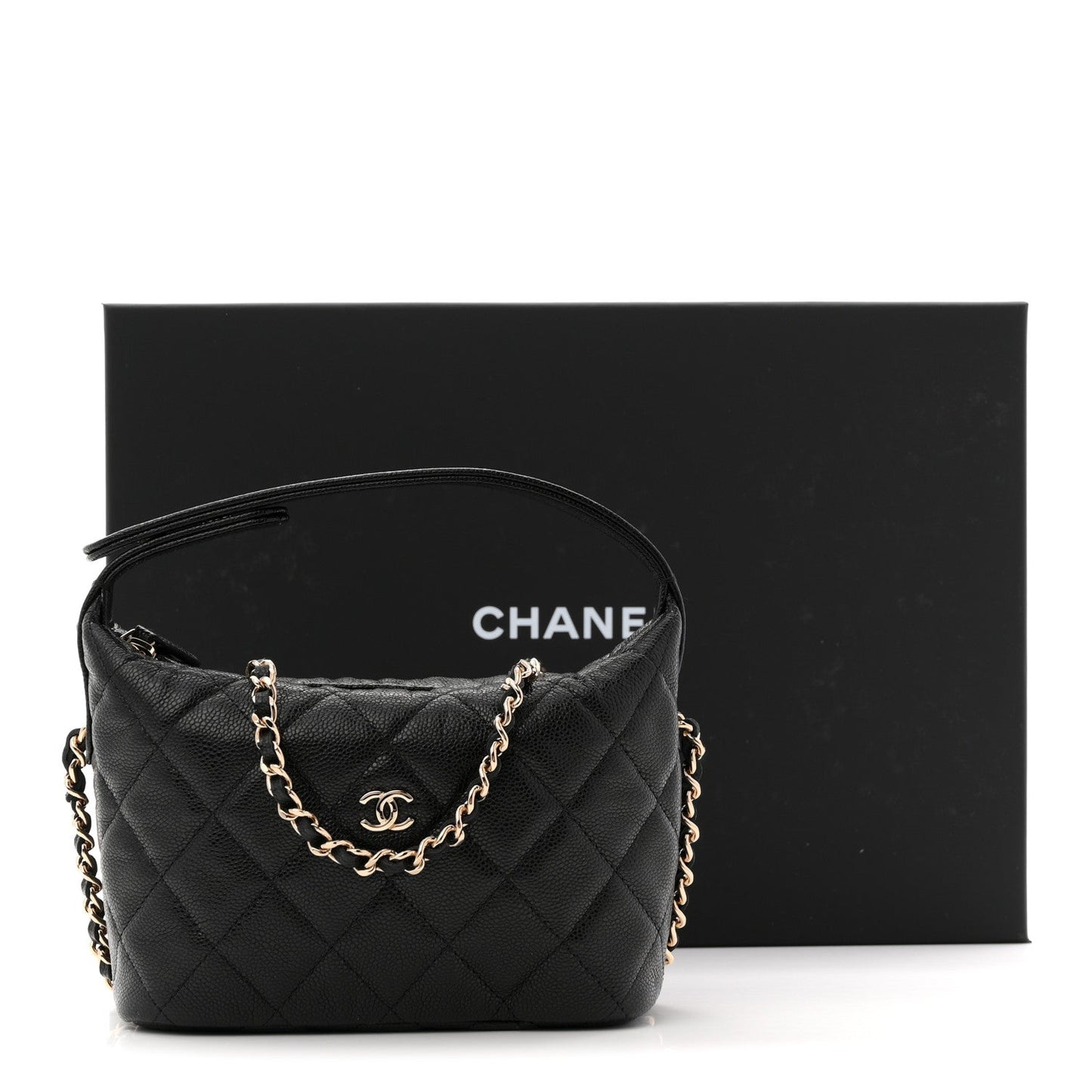 Caviar Quilted Hobo Clutch With Chain  Black