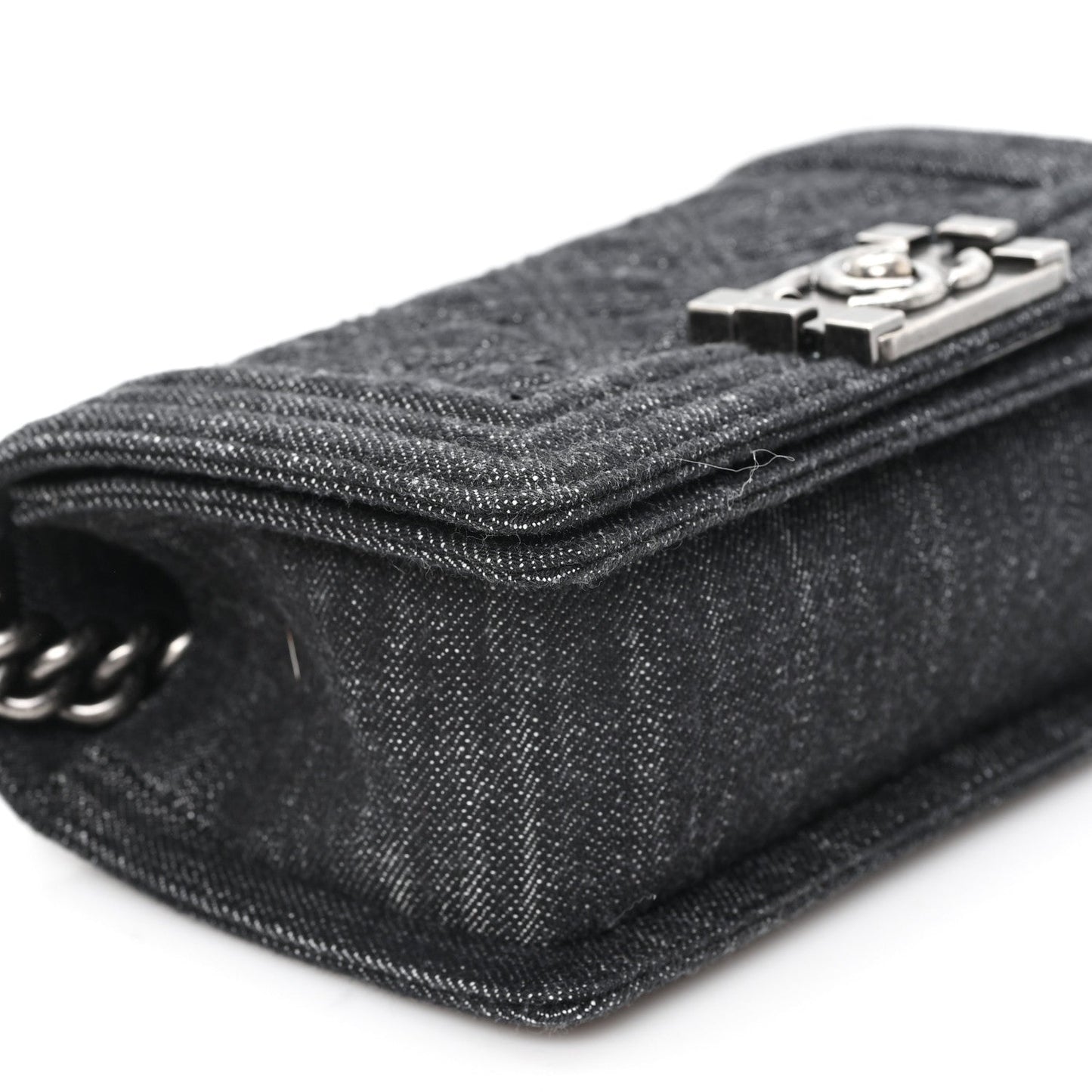 Denim Quilted Small Boy Flap Black