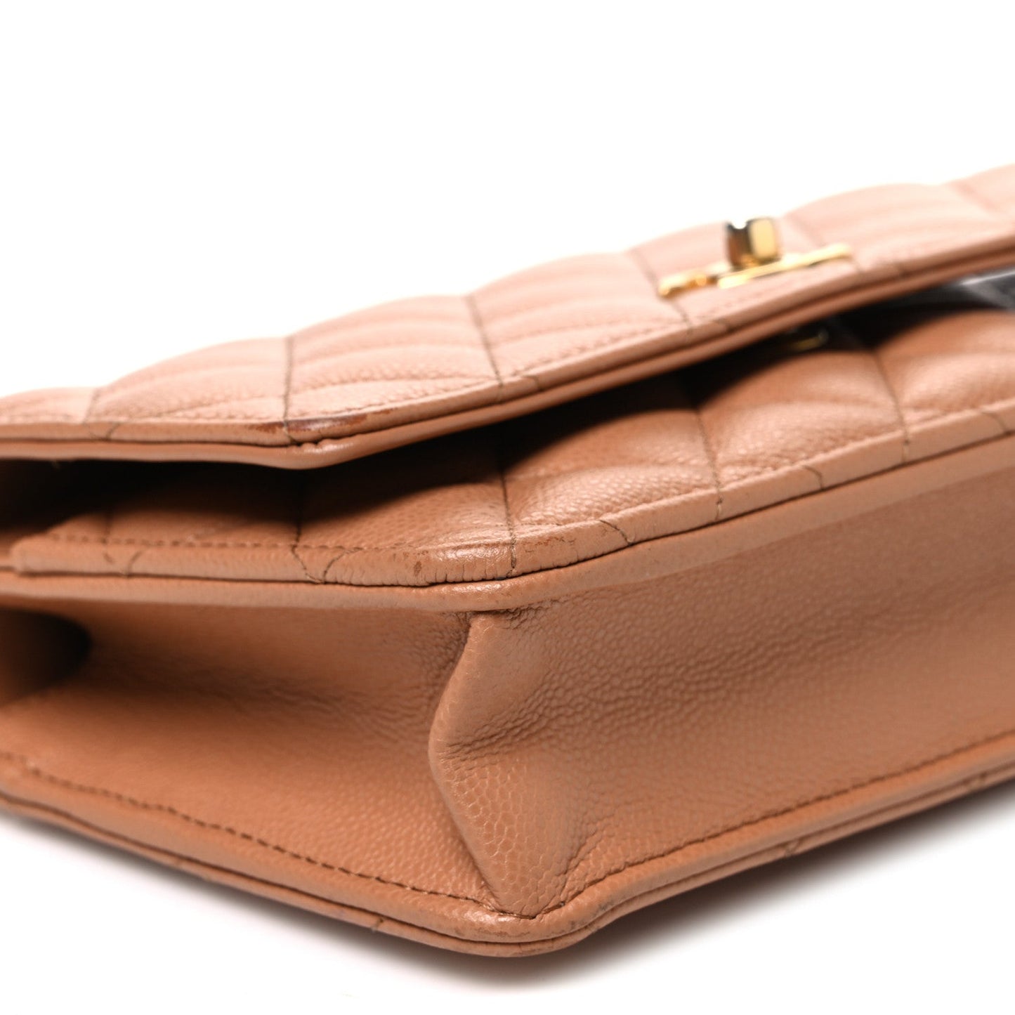 Shiny Caviar Quilted Pick Me Up Wallet On Chain WOC Beige