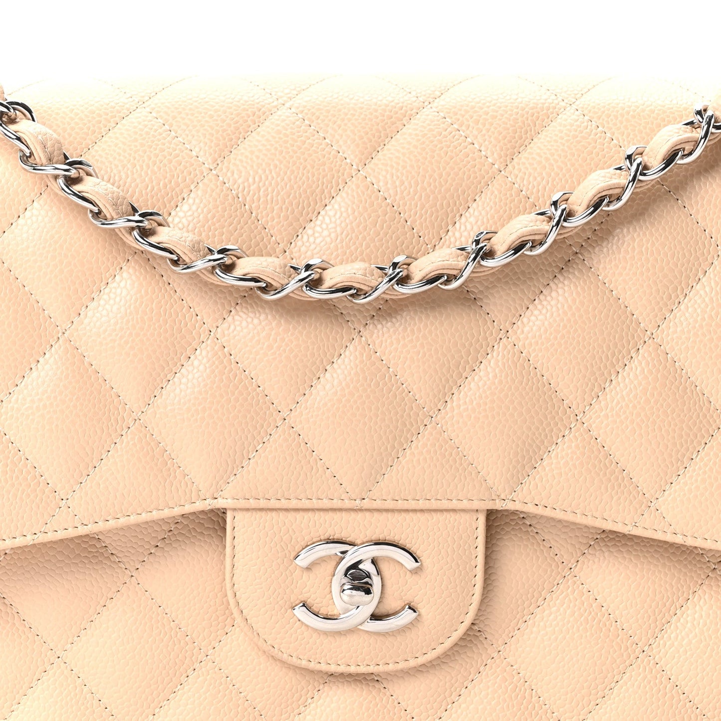 Caviar Quilted Jumbo Double Flap Beige Clair