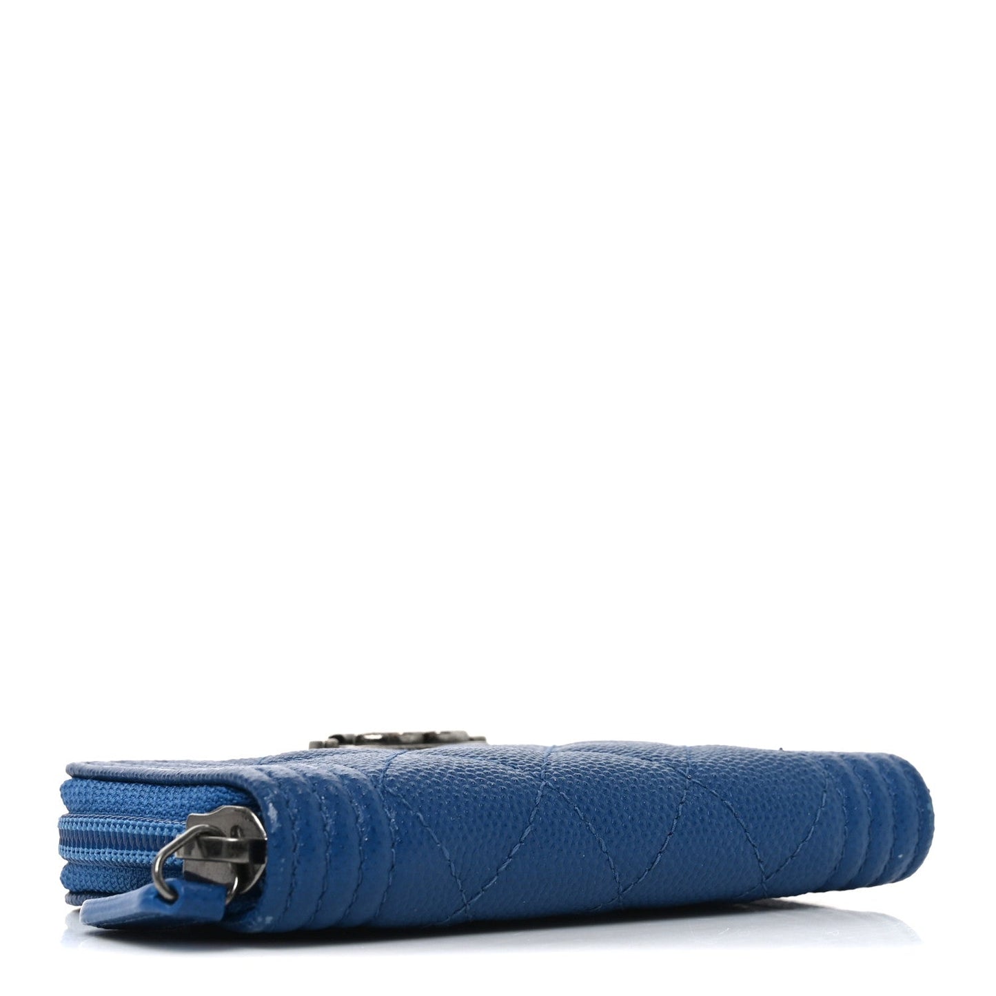 Caviar Quilted Boy Zip Around Coin Purse Wallet Blue