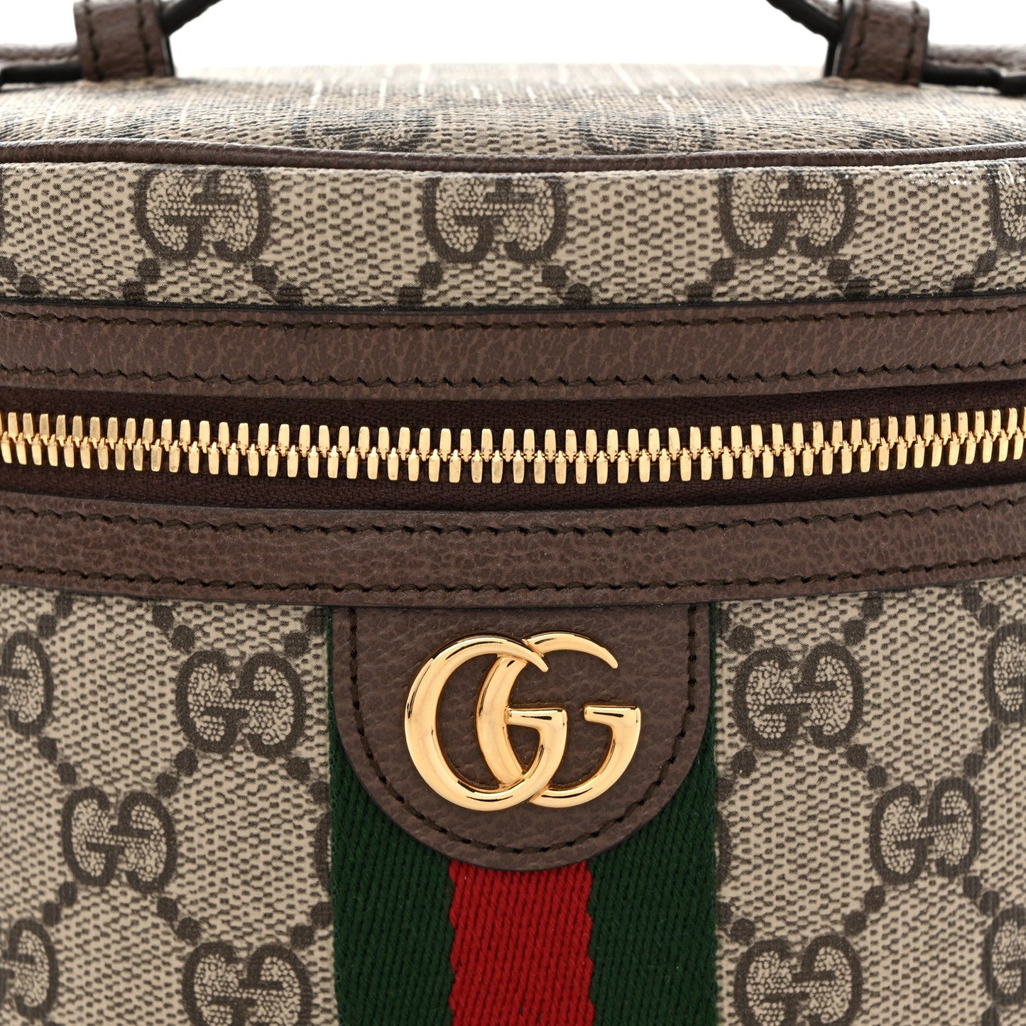 GG Supreme Monogram Textured Calfskin Web Ophidia Vanity Cosmetic Case Beige Ebony New Acero
