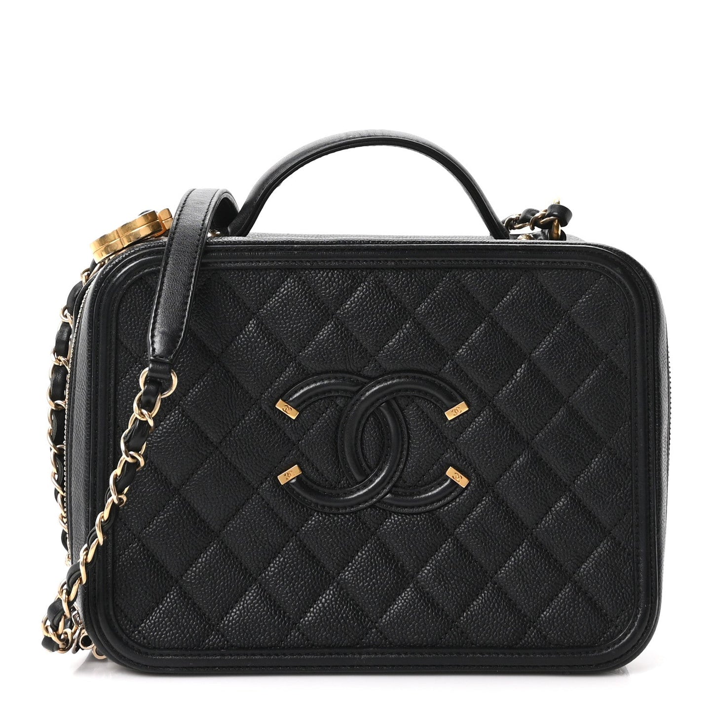 Caviar Quilted Large CC Filigree Vanity Case Black