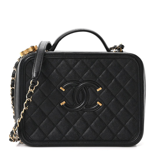 Caviar Quilted Large CC Filigree Vanity Case Black