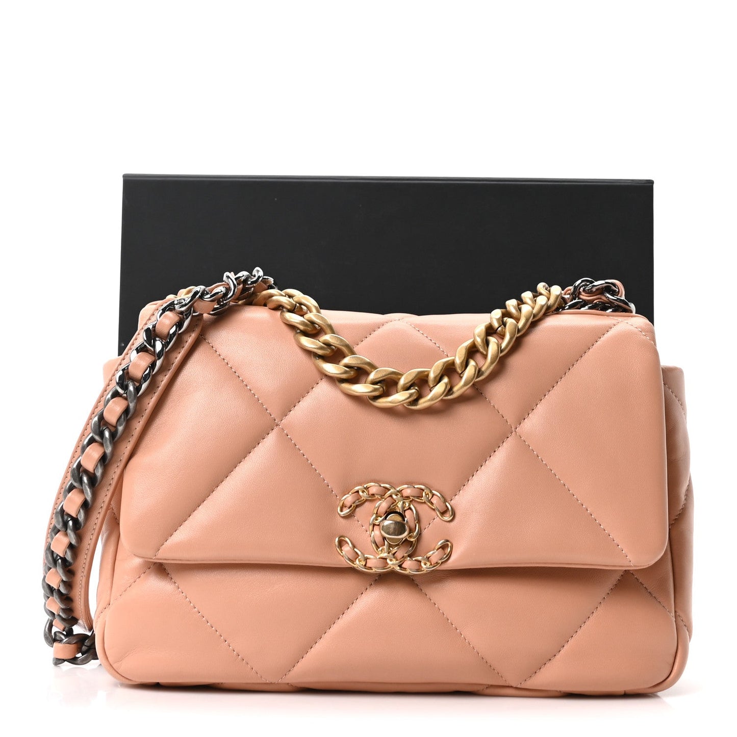 Lambskin Quilted Medium Chanel 19 Flap Beige