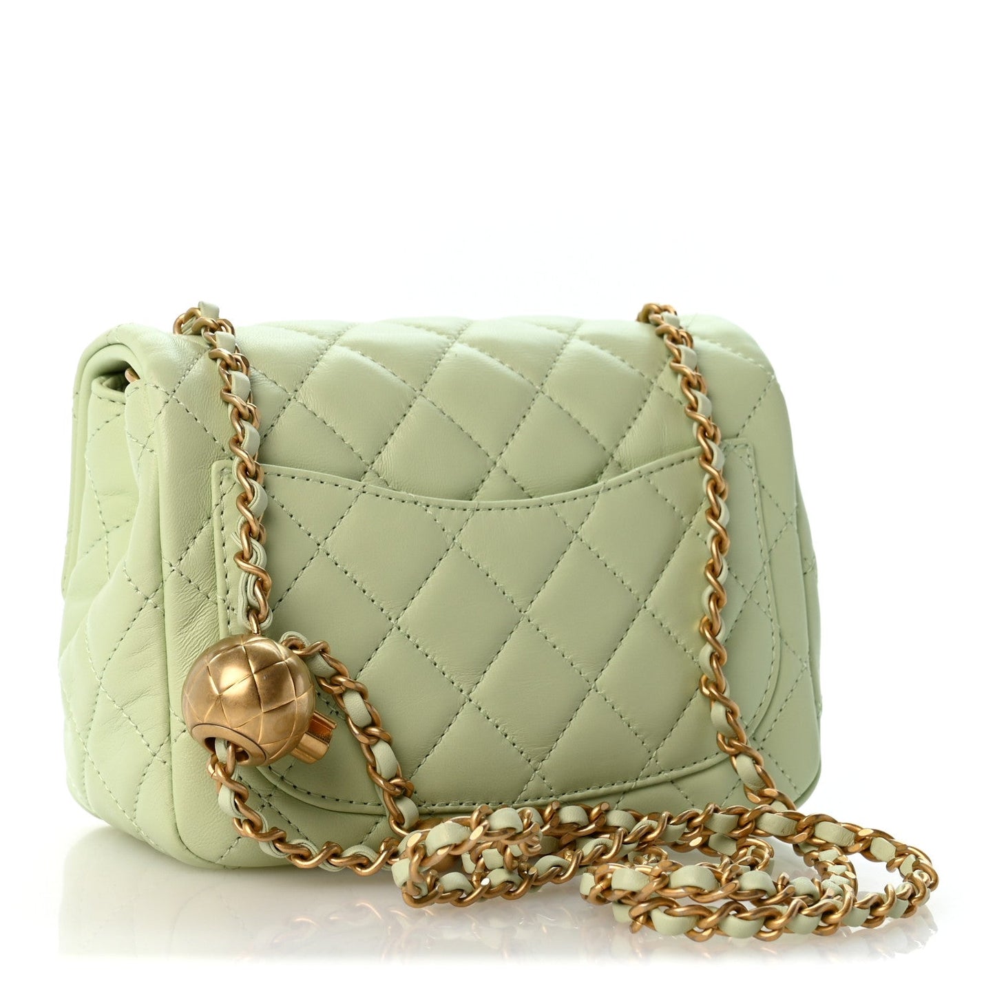 Lambskin Quilted Mini Pearl Crush Flap Light Green